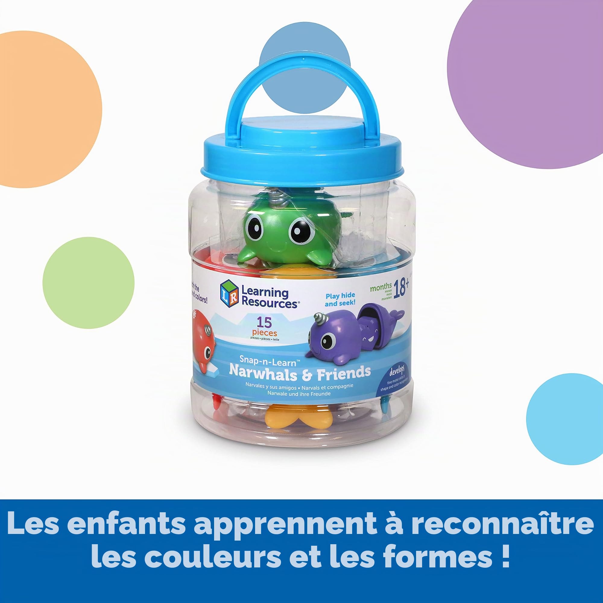 Learning Resources Narvals & co. Snap-n-Learn, Jouets pour bébés et Tout-Petits, activités d’Apprentissage préscolaire, Jouets pédagogiques et éducatifs, 15 pièces, à partir de 18 Mois