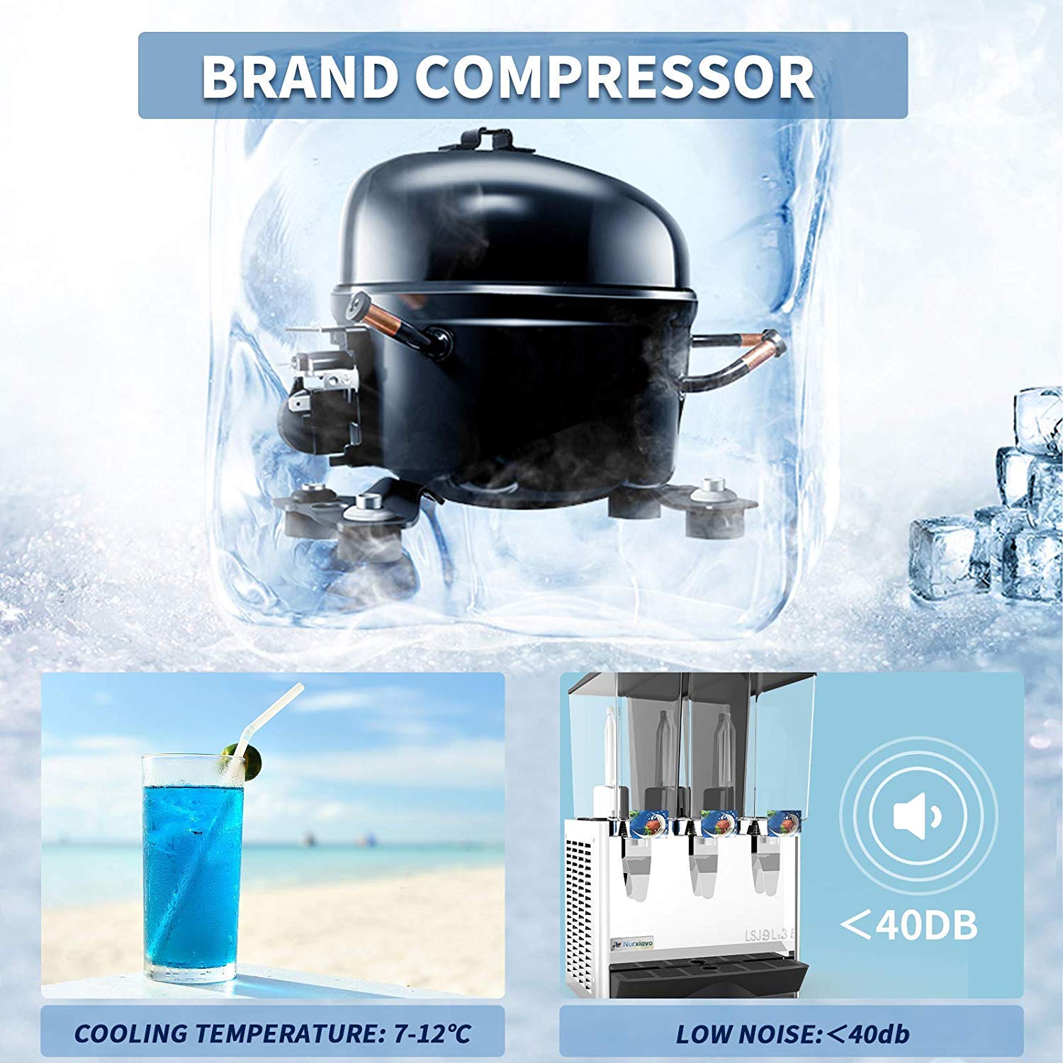 Nurxiovo Commercial Juice Dispenser 3 Tanks 7 Gallon juice Cold beverage Dispenser Equipped