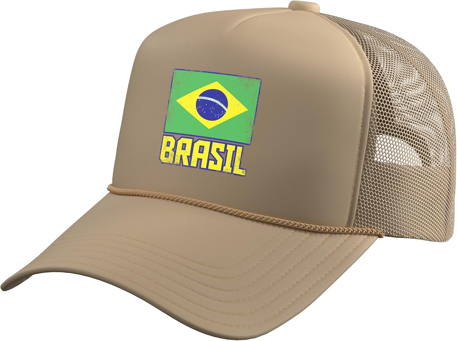 Brasil Brazil Flag Vintage Retro Country Brazilian Pride Trucker Hat with Adjustable Mesh Back