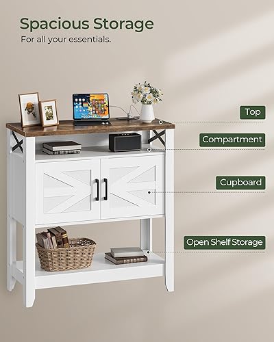 Miniatura 9 de Mesa consola, mesa de sofá de granja con toma de corriente, mesa de entrada con gabinete y estantes abiertos, gabinete de barra de café con