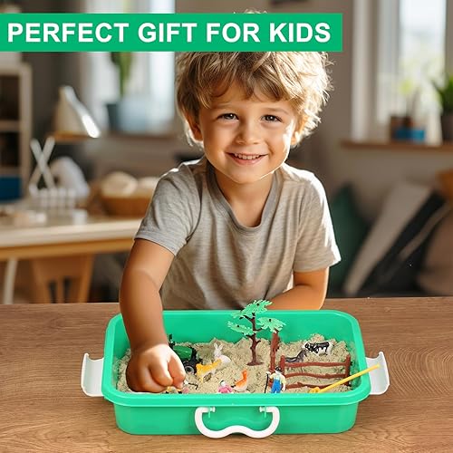 Miniatura 6 de AGENTLAN Cubo sensorial de dinosaurio, juguetes sensoriales de excavación de dinosaurios con arena de juego para niños y niñas, juguetes para niños,