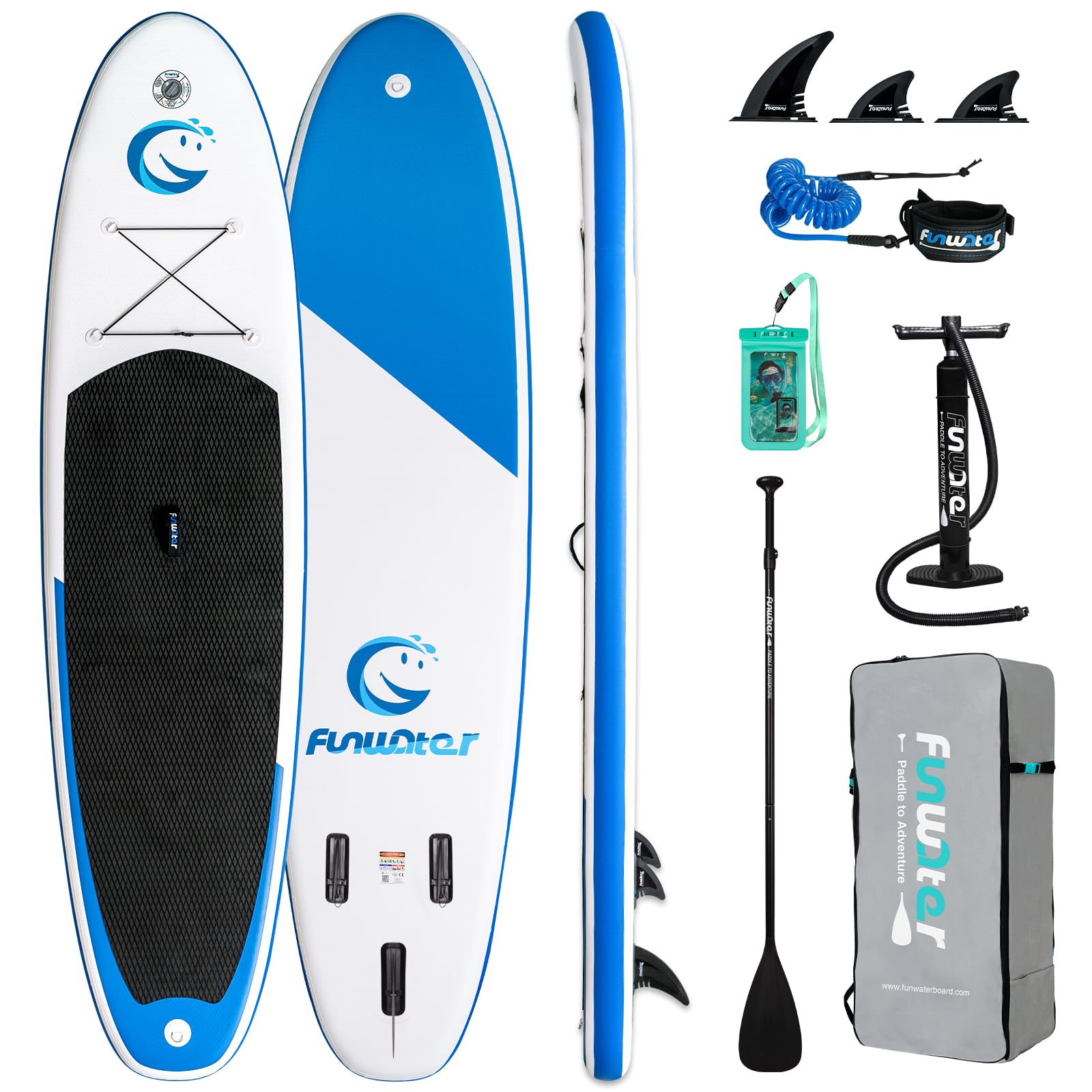 FunWater Tabla de Surf Hinchable de pie para Surf,Tabla de Surf Sup,Accesorio de Remo Ajustable,Bomba,Correa de Seguridad