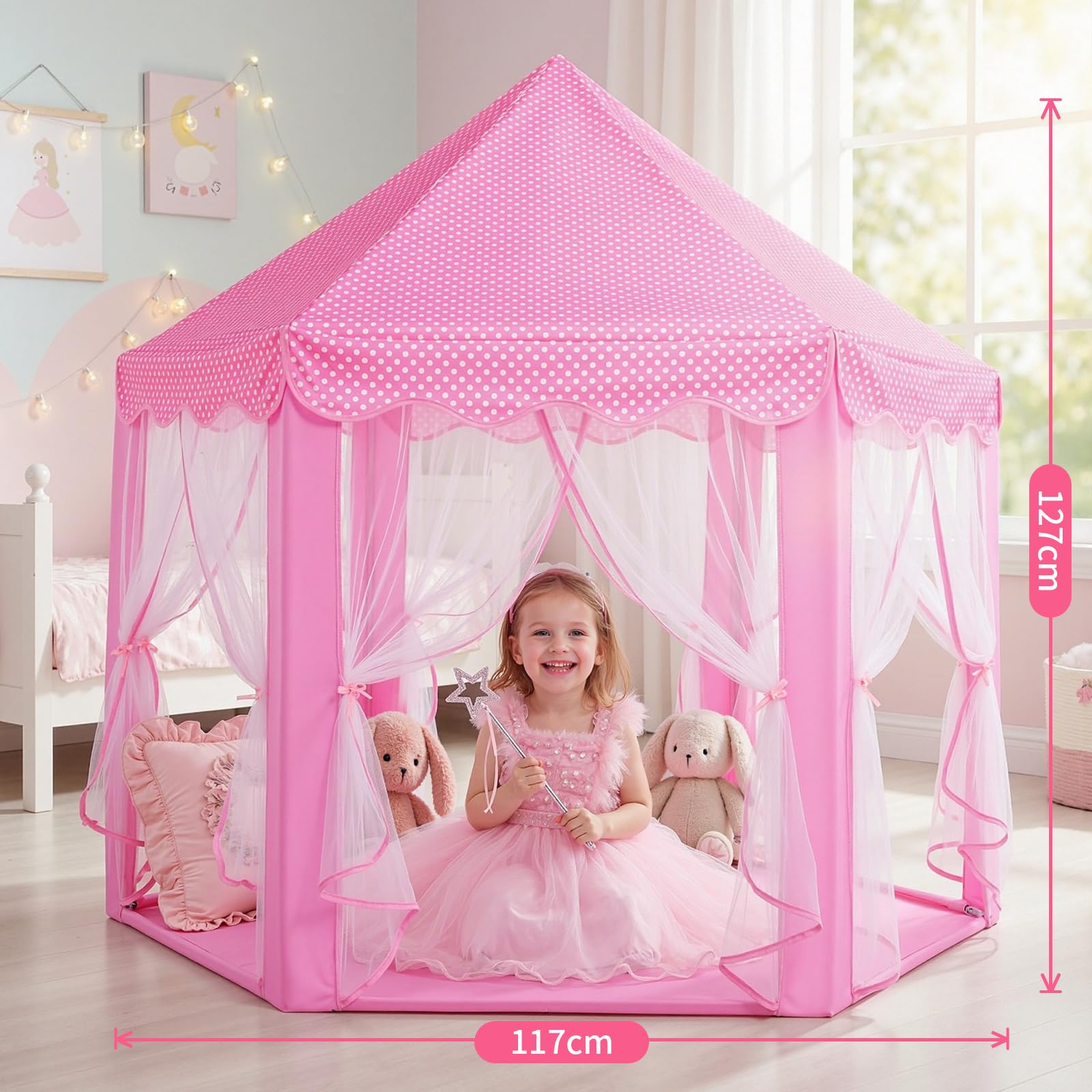 Sumbababy Tiendas de juego para niños princesa castillo tienda para niñas hada hexagonal casa de juguete para niños o niños pequeños juegos interiores o exteriores (rosa)