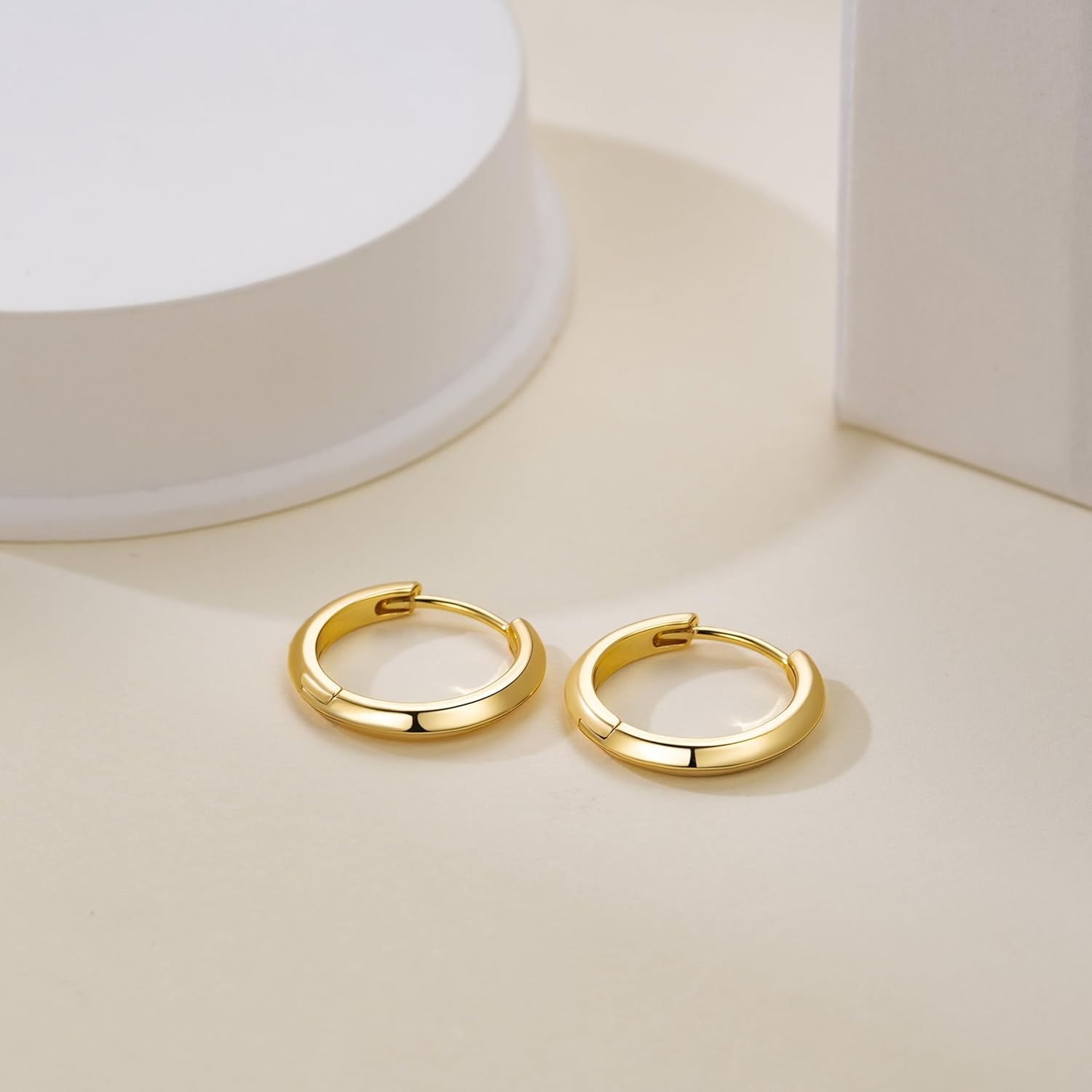 Gold Hoop Earrings 14K Gold Earrings for Women Hoop Earring for Women Earring Hoops Trendy Sleek Clean Lines Design Hoops Earring for Womens 18mm - Image 8