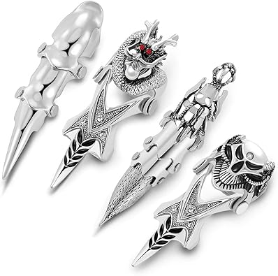 PiercingJ Mens Knuckle Joint Full Finger Double Ring Punk Rock Gothic Hinged Activity Rings Halloween Cosplay Costume Accessories Jewelry