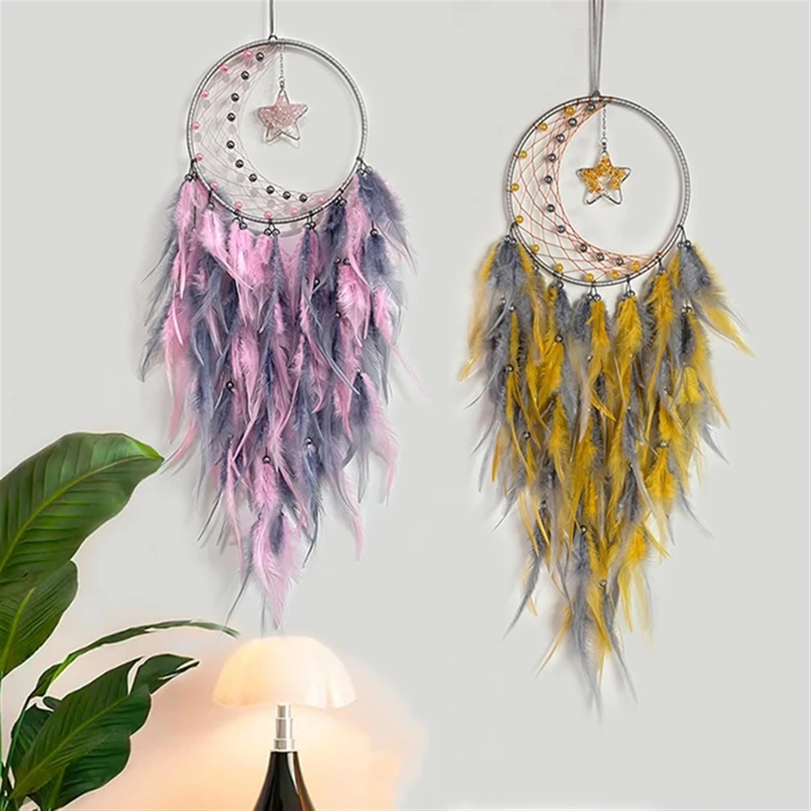 Atrapasueños Atrapasueños De Plumas For Dormitorio, con Colgante Estrella, Colgar En La Pared, Regalos Artesanales(Green)