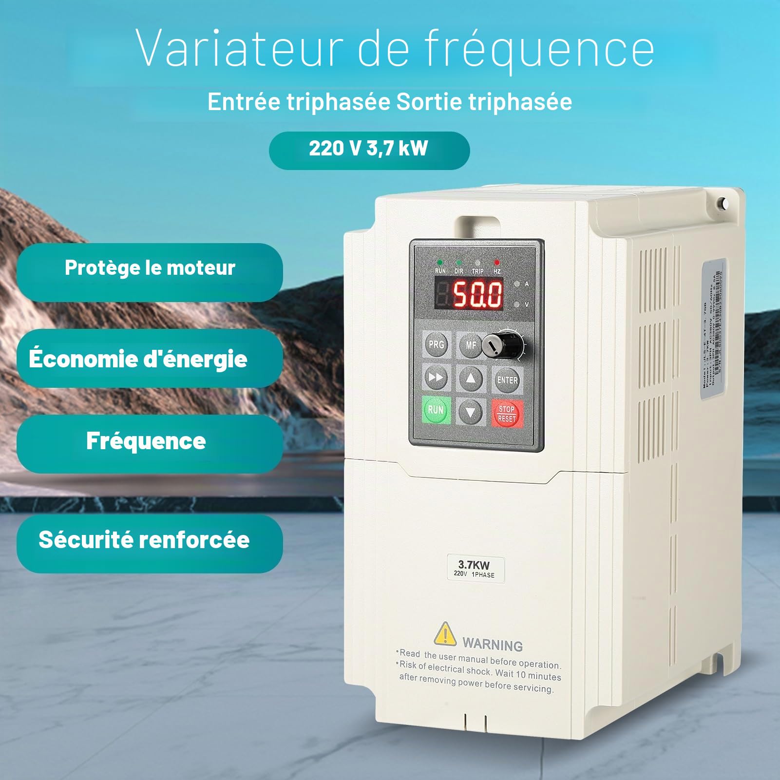 Variateur de Fréquence Entrée 220V Monophasé Sortie 220V Triphasé Transformateur VFD pour 3.7 KW Moteur de Broche CNC Contrôle de Vitesse Rapide pour Moteurs de Machine