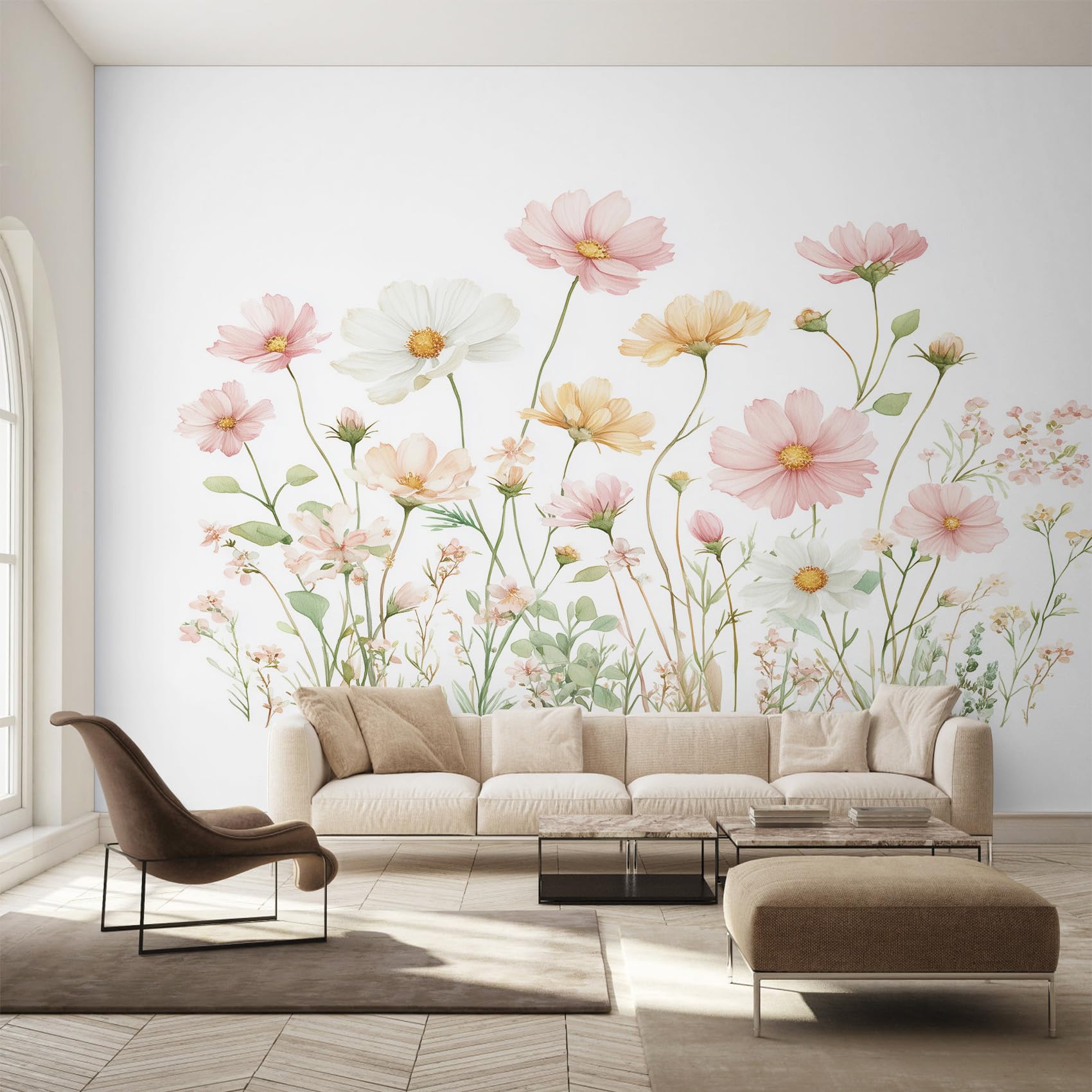 Générique Papier Peint Intissé Fleurs Aquarelle, Papier Peint Panoramique Champêtre Rose Floral pour Salon Chambre Bureau Couloir, Décoration Murale, 350 x 256 cm (L x H) Y&W52