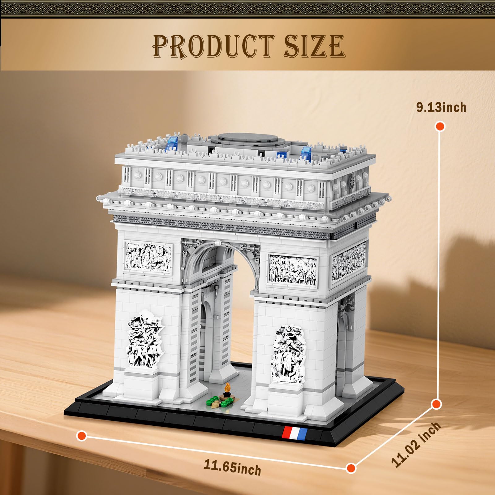 Reobrix Arc de Triomphe Bausatz für Erwachsene 66024, Frankreichs Pariser Wahrzeichens Bauset Set, DIY Konstruktionsspielzeug Sammlerstück & Geschenk für Architektur Enthusiasten（3395 Teile）