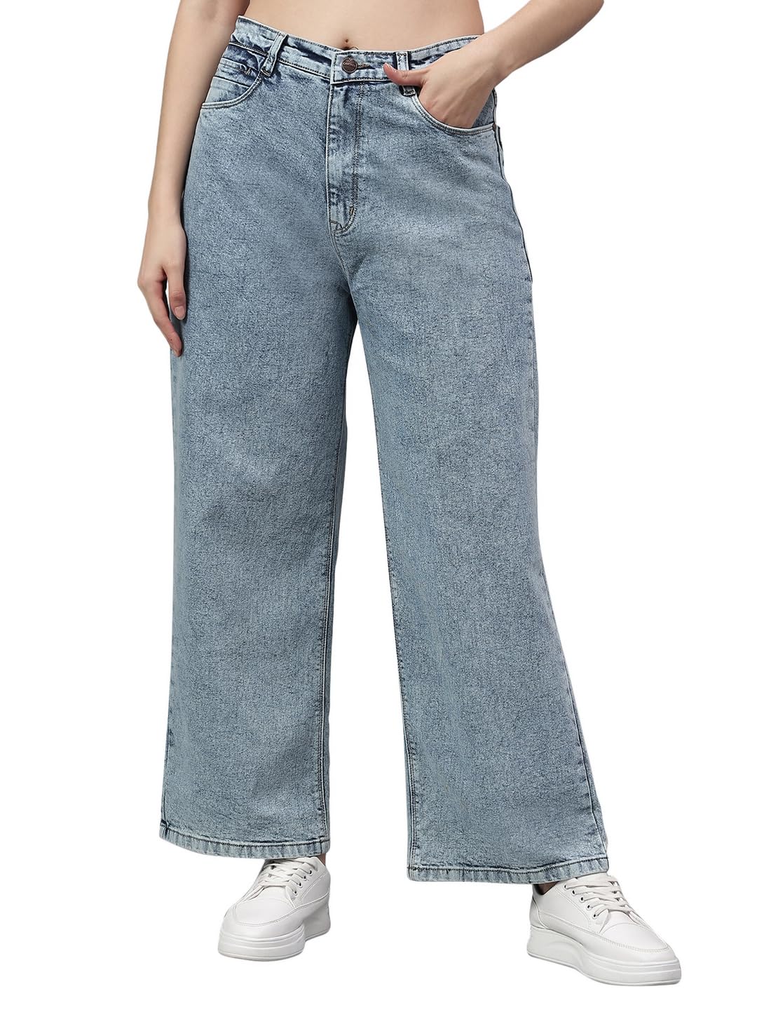 cantabil Solid Denim Straight Fit High Rise Full Length Regular Fit Casual Jeans for Women | Denim for Womens | Women Full Length Cotton Casual Jeans-picture-37