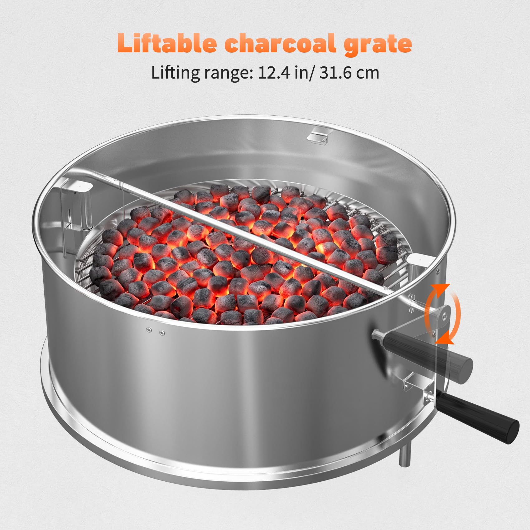 onlyfire Griglia Santa Maria per Weber Barbecue a Carbone Kttele da 57 cm | con Griglia per Carbone Regolabile, Controllo Preciso della Temperatura per Rosolatura e Cottura Lenta a Bassa Temperatura