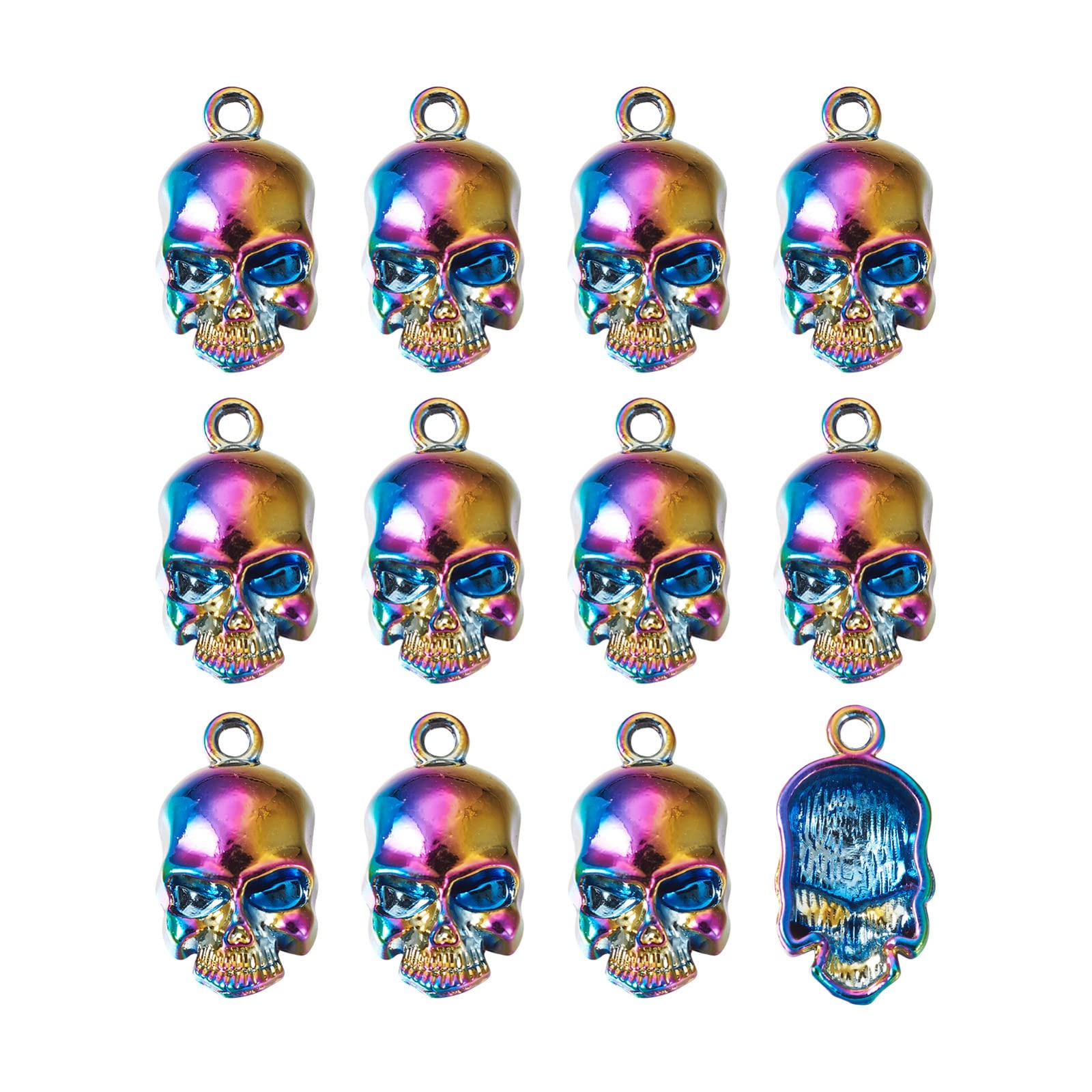 PandaHall 20pcs Alloy Skull Head Charm Pendants 18.5x10x5mm Multi-color Halloween Skeleton Skull Head Beads Pendants Metal Loose Beads for Bracelet Necklace Jewelry Making — image 1