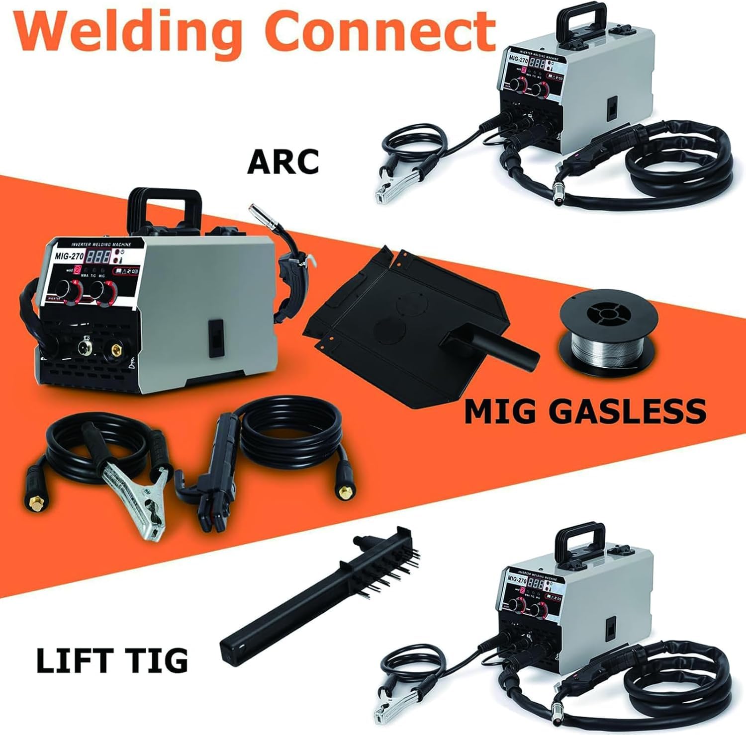 MIG Spawarka 250 A bezgazowy falownik rdzeniowy z wyświetlaczem LED, obsługuje ARC, MMA i Lift TIG, przenośna konstrukcja do projektów domowych i DIY, pistolet szpulowy w zestawie