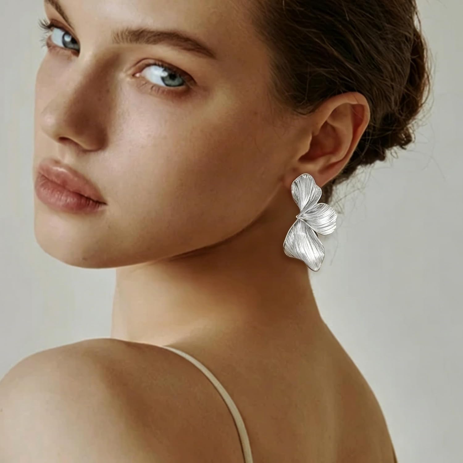 OGD Chunky Gold Statement Earrings For Women Trendy Gold Plated Sectored Flower Leaf Angel Wing Earrings Large Stud Jewlery Hypoallergenic