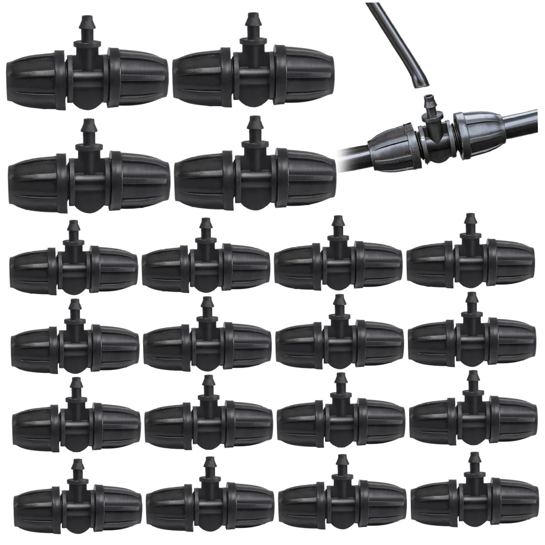 Tsawntd Black 20Pcs Drip Irrigation Tubing Connectors 2.5X1.4'' Pom Drip Irrigation Connectors For 8/11 Capillary Tubes & 6.0 Nozzles For Gardens, Lawns, Farms, And Greenhouses Tubing Line