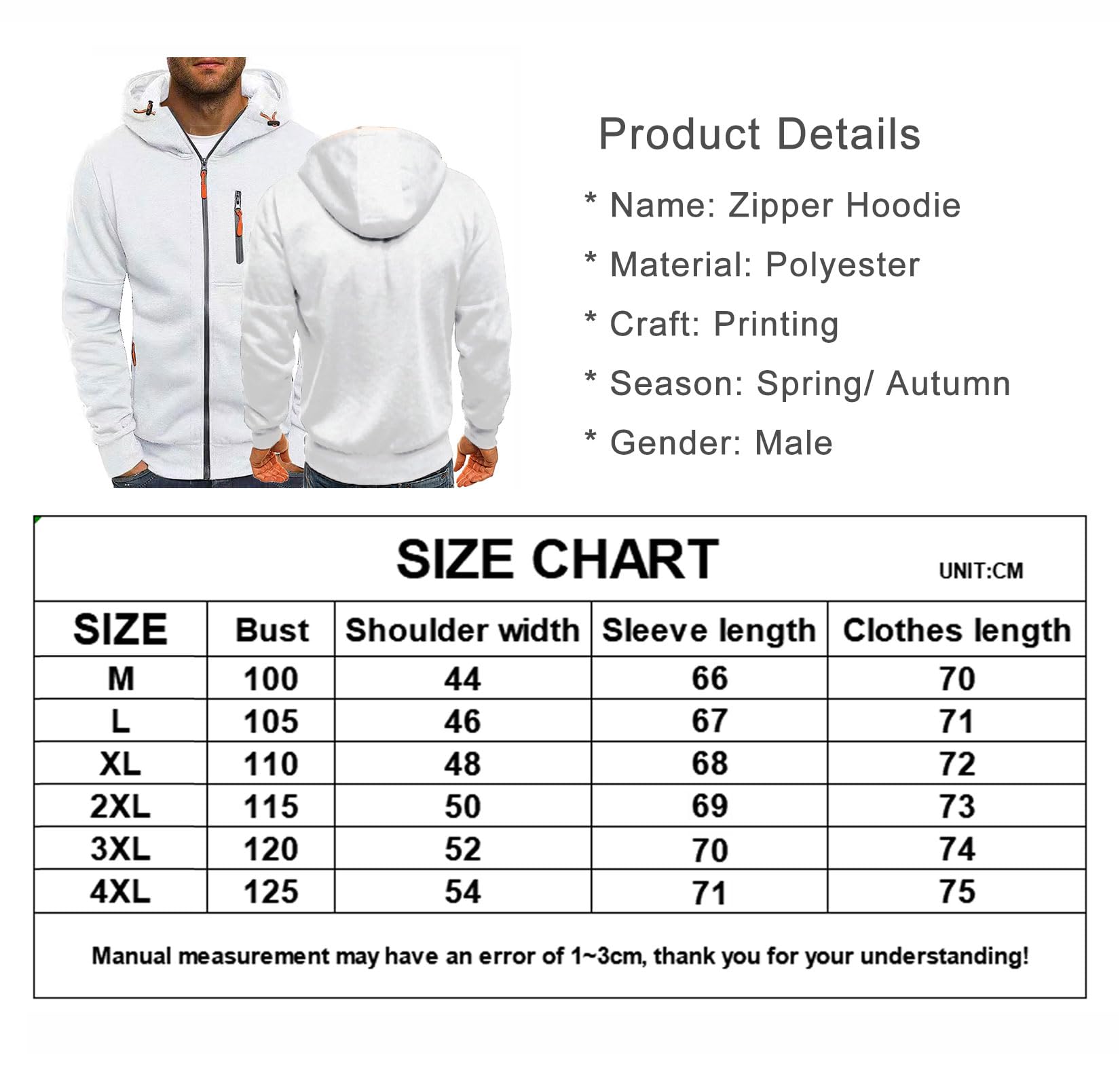 MODRYER Herren Kapuzenpullover Mit Reißverschluss - Opel Design Langarm