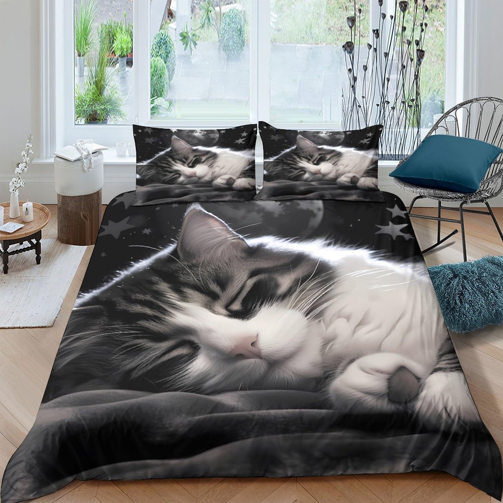 Ctjqhvkz Style-1 3D Printed Sleeping Cat Fitted Sheet Microfiber Soft Anti-Slip Cute Tabby Bed Cover For Bedroom Dorm Mattress Protection Decor Single（135X200cm）