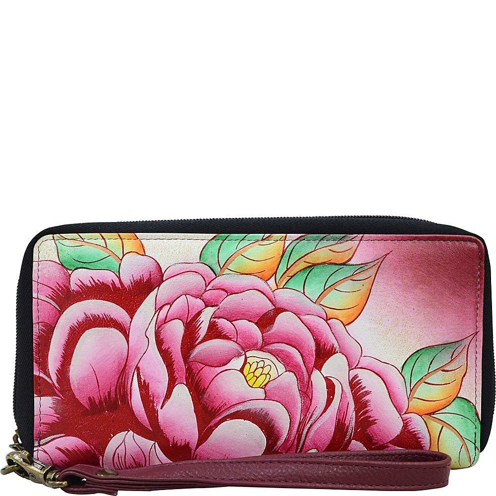 Women's Hand Painted Leather Zip-Around Clutch, Summer Garden Denim, One Size