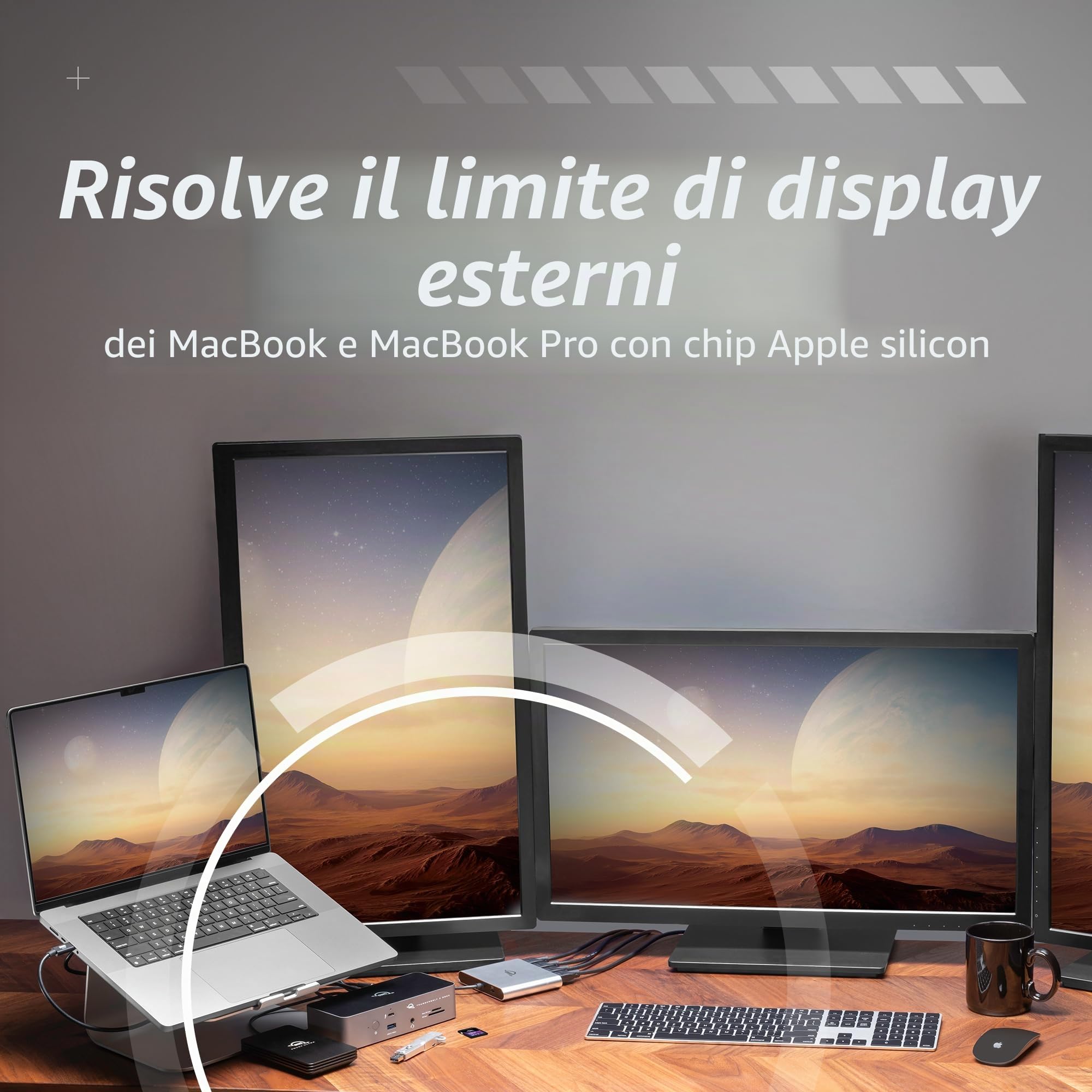 OWC Adattatore USB-C Quad HDMI 4K con DisplayLink – 4 Monitor 4K @60Hz, Power Delivery 90W, Compatibile Mac M1/M2/M3/M4, PC, Chromebook – Plug & Play, Audio HDMI, Bus Powered