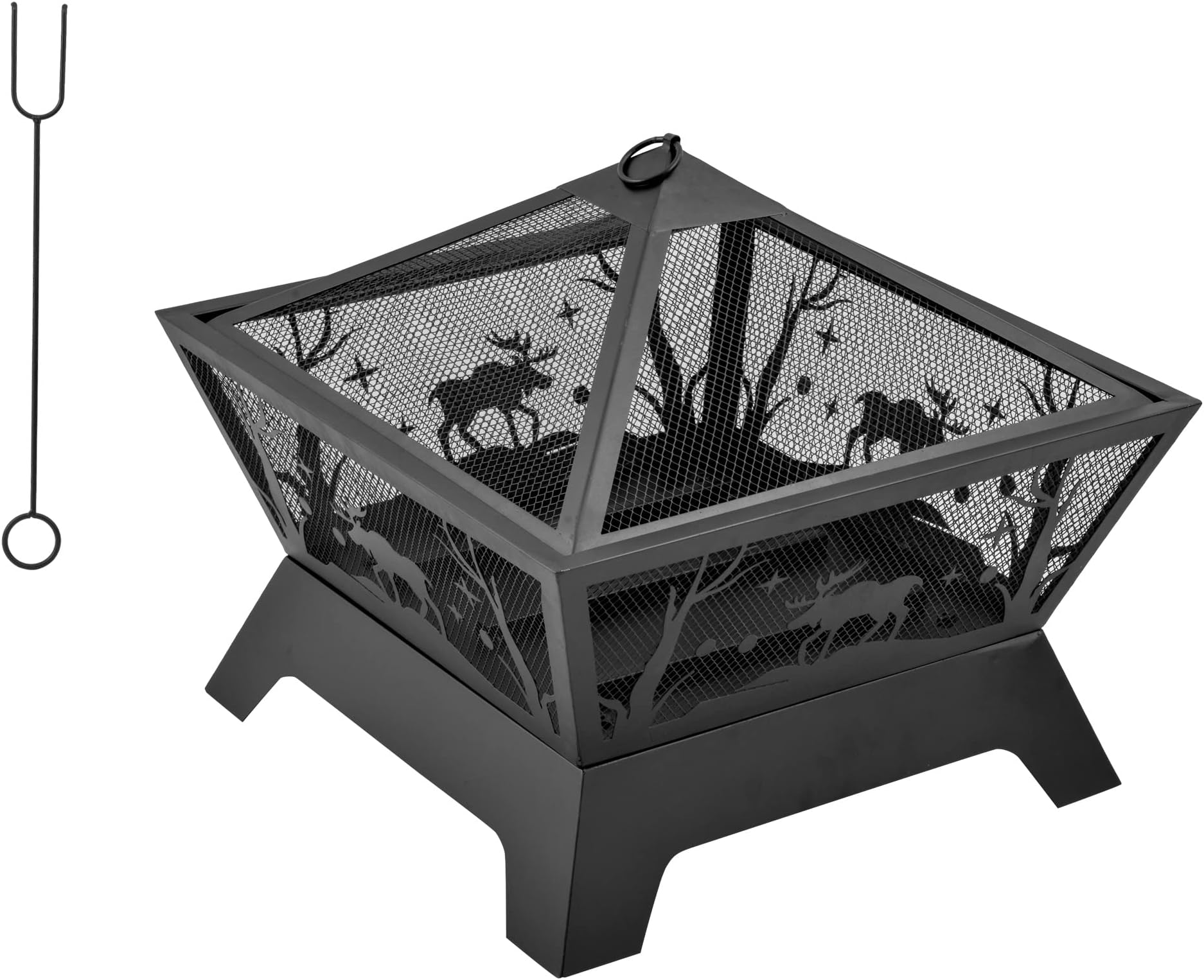 Outsunny Brasero Cheminée Foyer Extérieur Rond Avec Grille, Couvercle