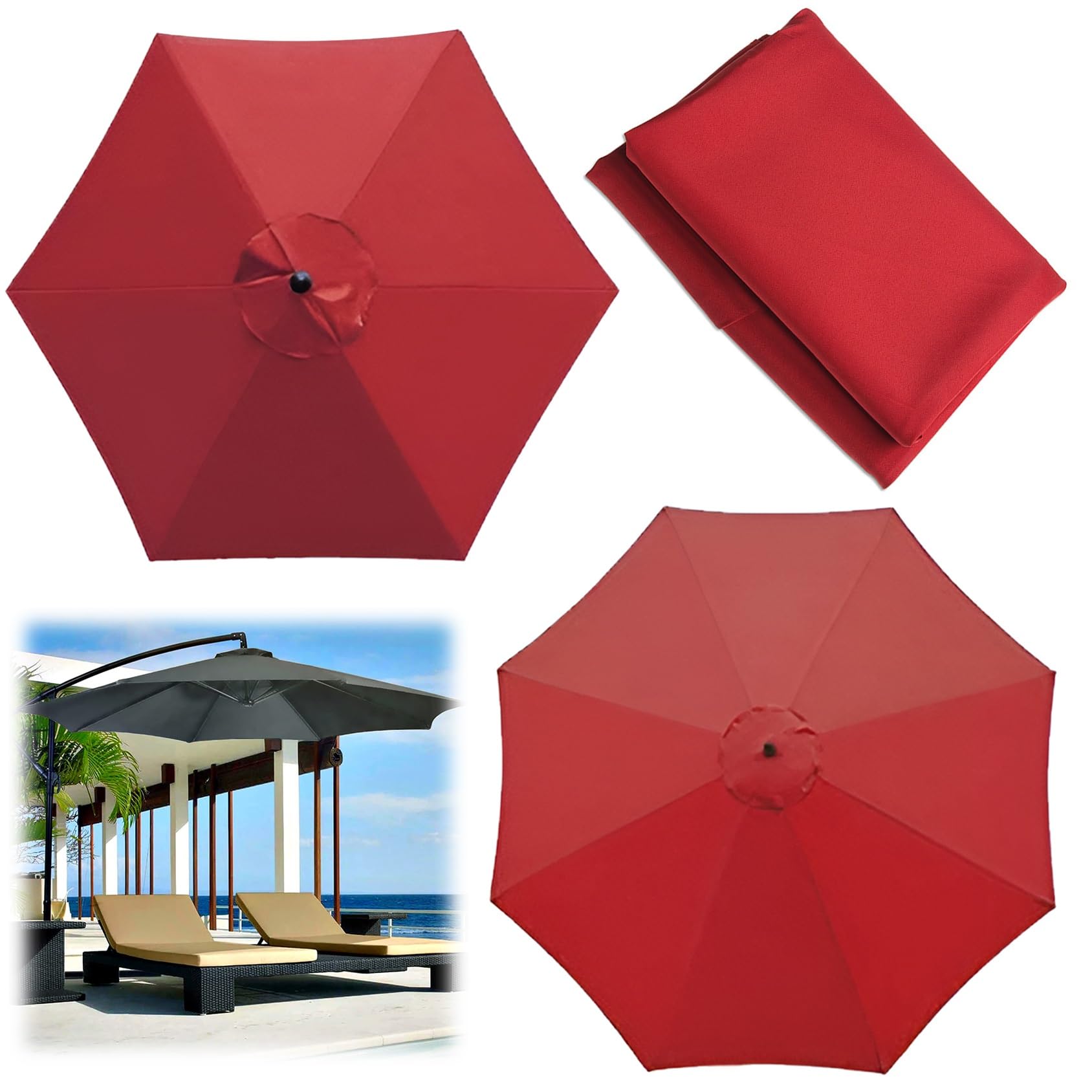 Replacement Parasol Canopy, 2/00270/300 CM Market Table Umbrella Cloth Replacement Fit 6/8 Arms Patio Umbrella Outdoor Deck Parasol Cover Lawn Pool(Color:Red,Size:8 ribs-2.7m(8.8ft))