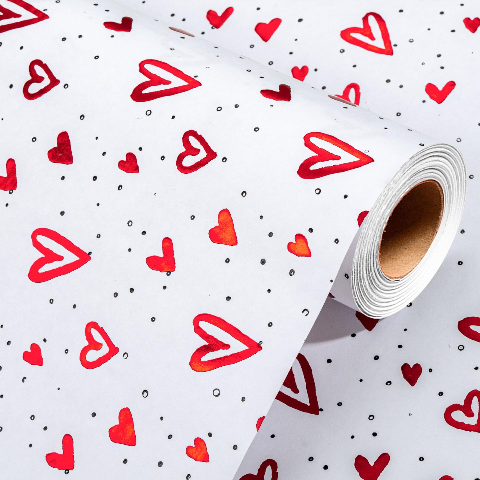 Wikadlik Red Heart Wrapping Paper Roll - 43cm x 10m Gift Wrap Paper for Valentines Day, Anniversary, Mothers Day, Wedding
