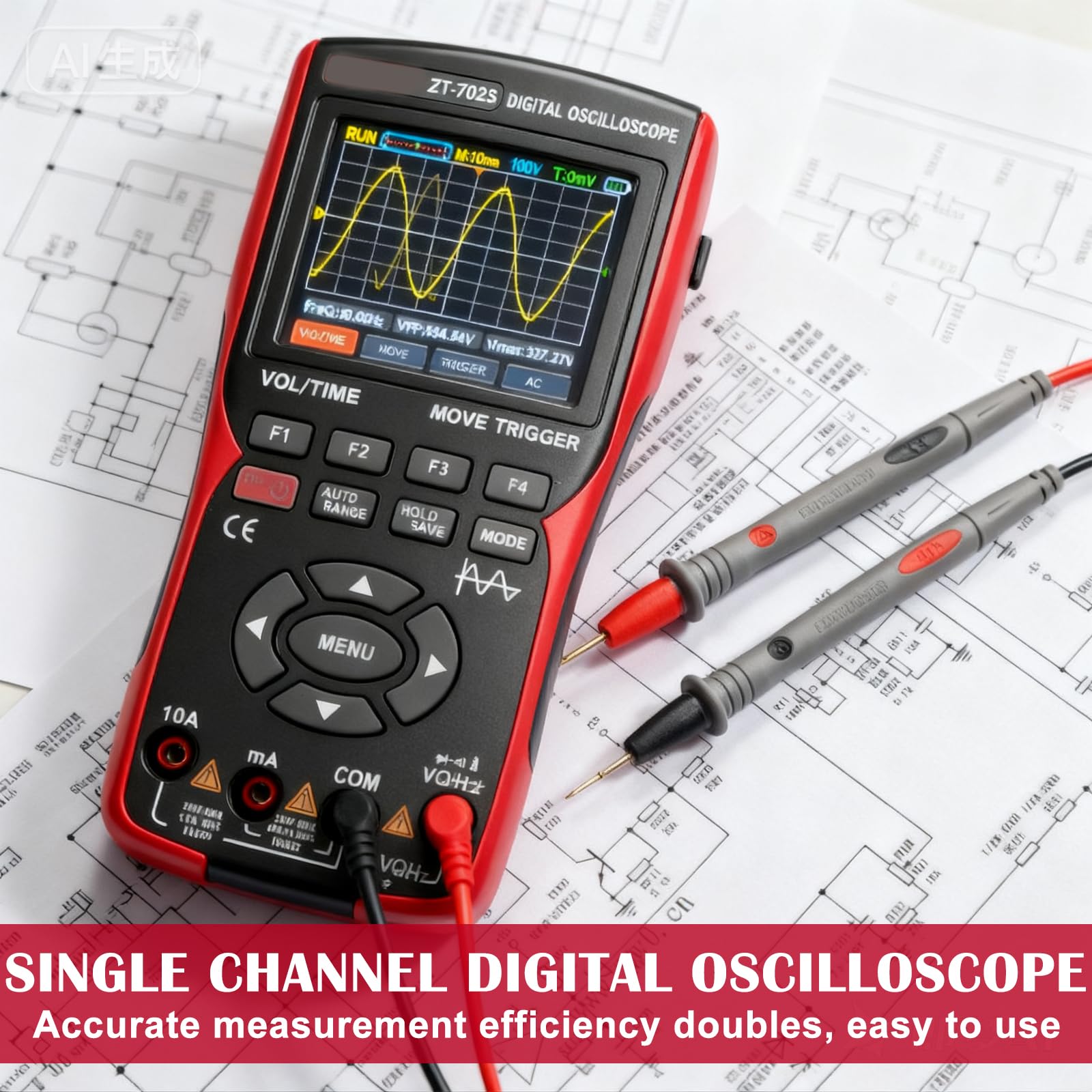 Osciloscopio portátil, multímetro digital 9999 recuentos, osciloscopio de 10 MHz de ancho de banda, 48 MSa/s de tasa de muestreo, probador de corriente, osciloscopio LED con sonda, función de