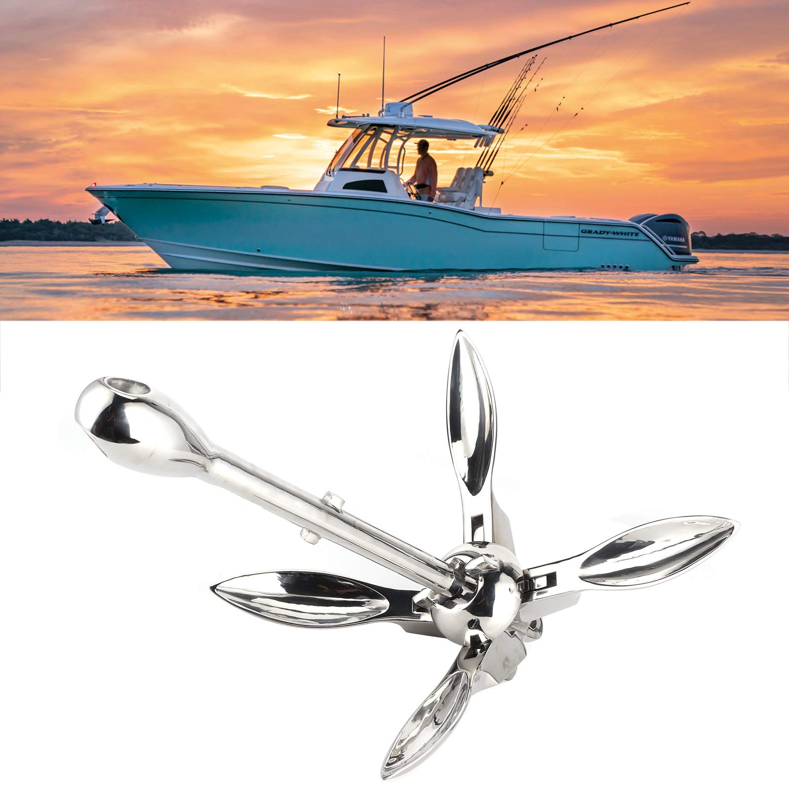 Kayak Anchor, Paddleboard Anchor 8.8lb Grapnels Hardware 316 Stainless Steel Boat Anchor Kit for Marine Yacht Fishing Boat