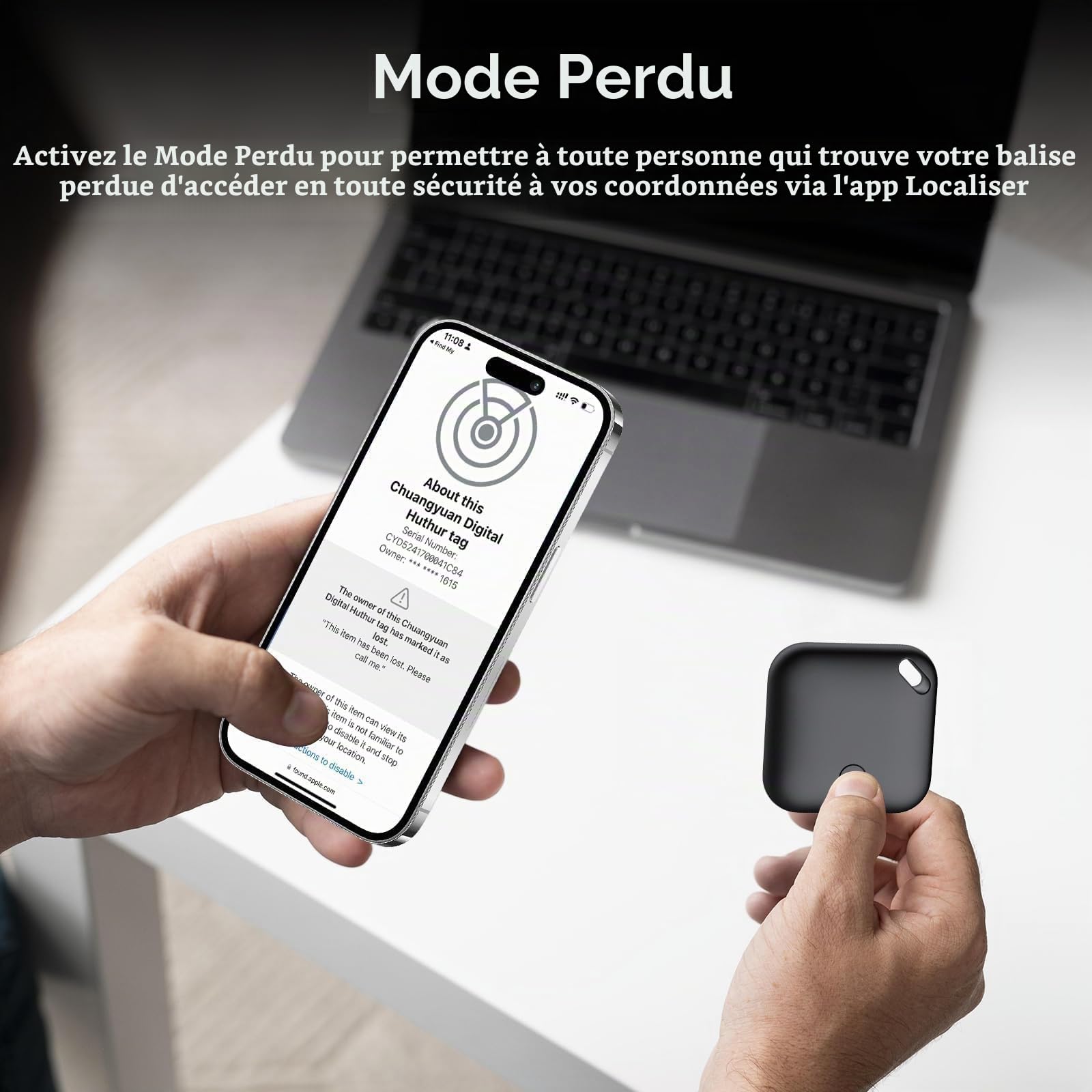 Air Traceur Tag Lot de 4[Certifié Apple MFi], Smart Tag Tracker Compatible avec Apple Localiser (iOS Uniquement), Batterie Remplaçable, Localisateur D'Objets pour Valises Portefeuilles Clés Sacs
