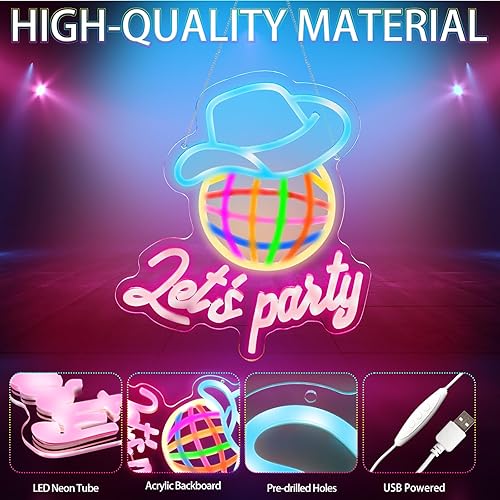 Miniatura 3 de Letrero de neón de Let's Party, letrero de neón de discoteca, luz de neón LED para decoración de pared para fiesta de discoteca, bar, música, boda,