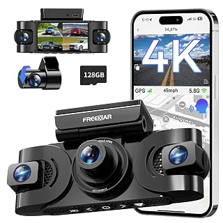 4K 360° Dash Cam, 4-Channel Dash Camera for Cars, Full Coverage Front Rear Left Right Inside with GPS, 5.8GHz Wi-Fi & App, Night Vision, Voice Control, 24H Parking Mode, 128GB Card Included - Amazon product rated Grade A