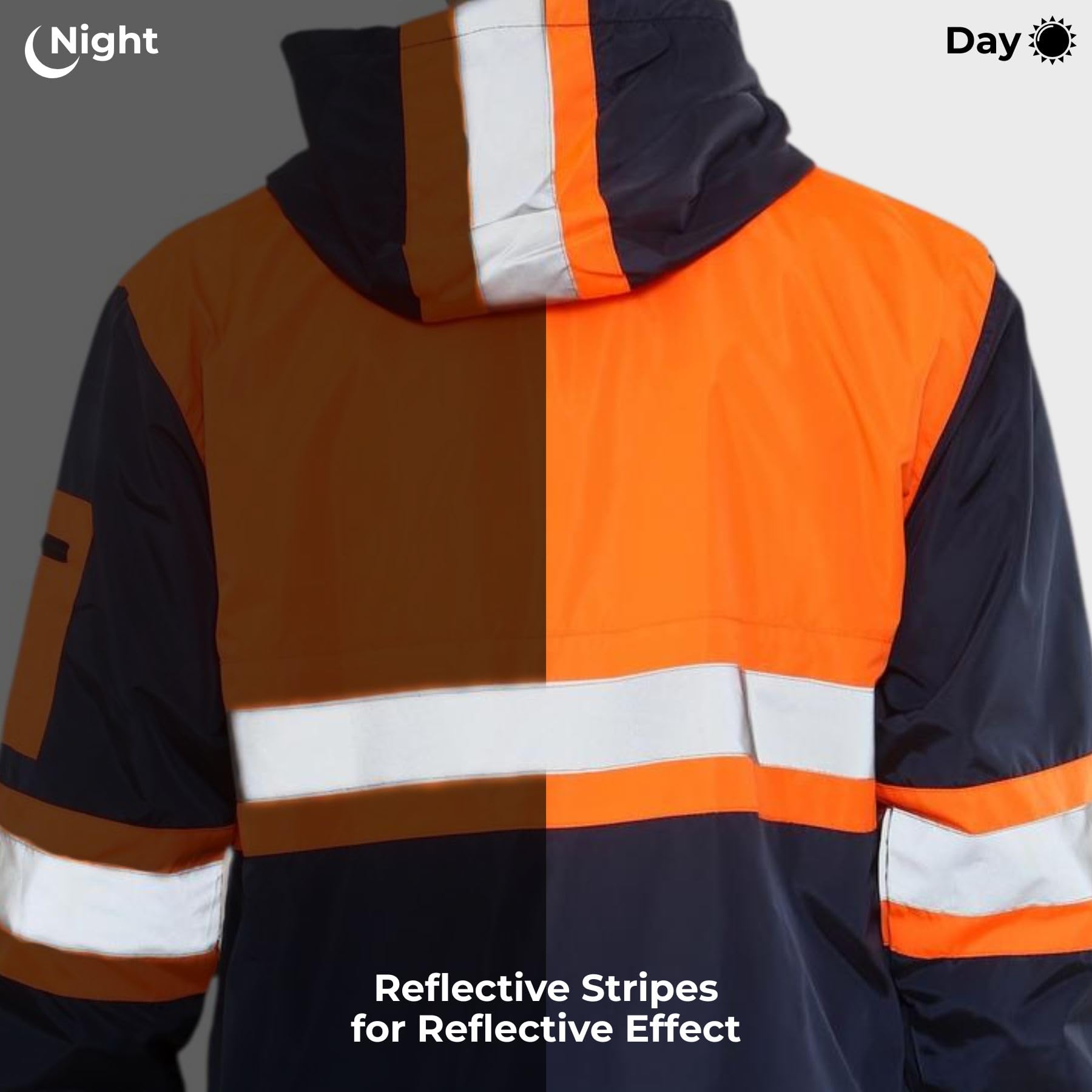 janisramone Tuta da uomo con nastro riflettente ad alta visibilità, felpa con cappuccio a maniche lunghe con zip e pantaloni elastici in vita, per pioggia, sicurezza edilizia, abbigliamento da lavoro