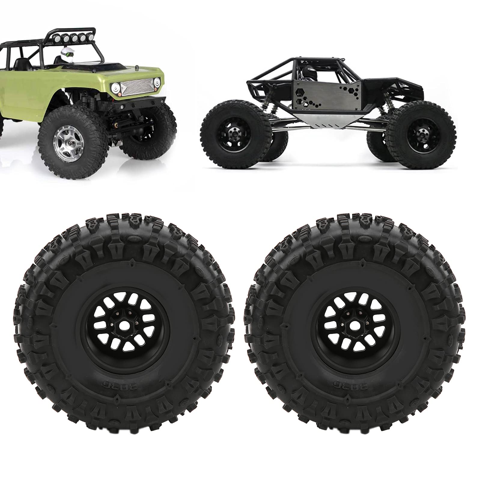 2 pezzi di pneumatici in gomma da 60 mm in lega di alluminio per auto RC con cerchi di precisione, pneumatici ad alta aderenza per fuoristrada, compatibili con Capra 1.9UTB, (Nero)