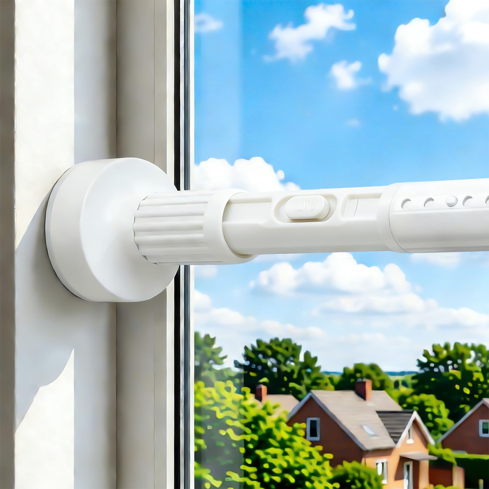 Adjustable Shower Curtain Rod White 40-102" Anti-Rust Non-Slip One Click Tension Curtain Rod for Bedroom Study Wardrobe Decoration