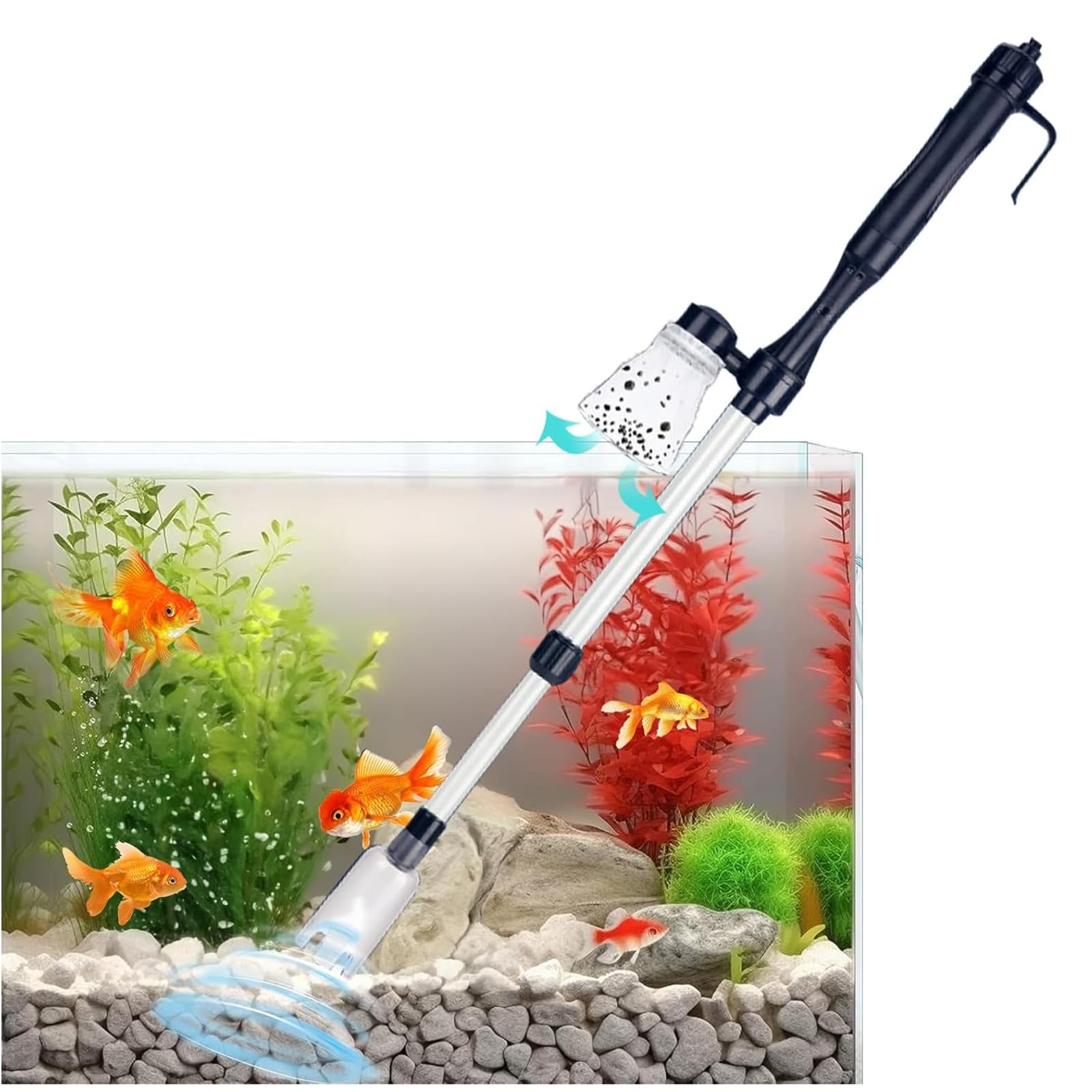 Scambiatore d'acqua per acquario, pompa a sifone manuale per una facile pulizia, strumento di aspirazione e lavaggio della sabbia 3 in 1, ideale per acquari e ambienti acquatici