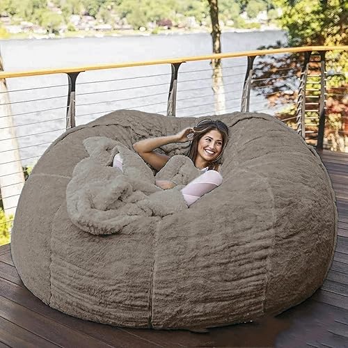 Miniatura 26 de HWOEK Puf de gran tamaño de piel gigante (sin relleno) para muebles de sala de estar de adultos, grande, redondo, suave, esponjoso, sofá perezoso,