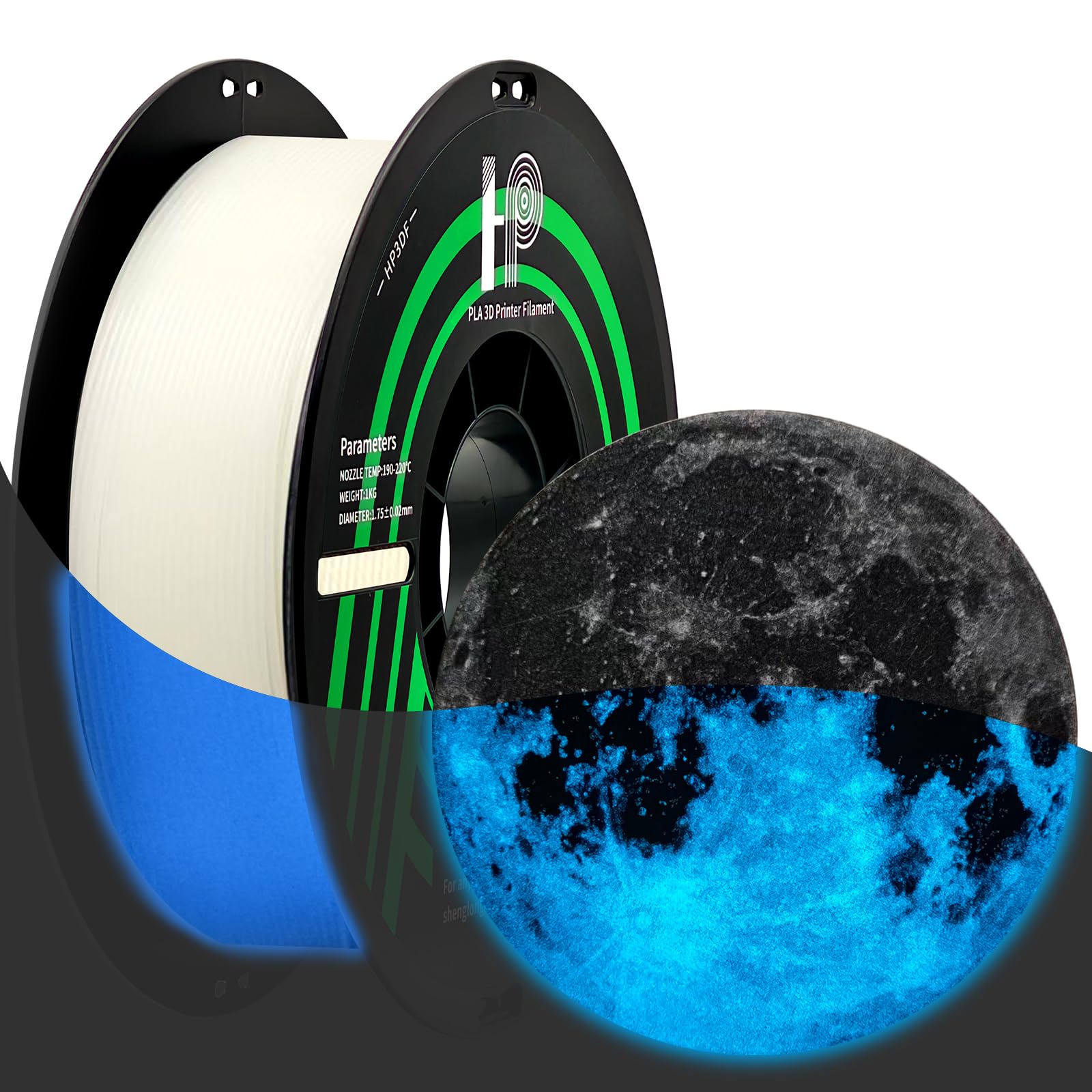 HP3DF Glow in The Dark PLA Filament, 3D Printer Filament, PLA Filament 1.75mm Dimensional Accuracy +/- 0.02mm, 1KG Spool (2.2 lbs), Fit Most FDM Printer (Glow Blue)