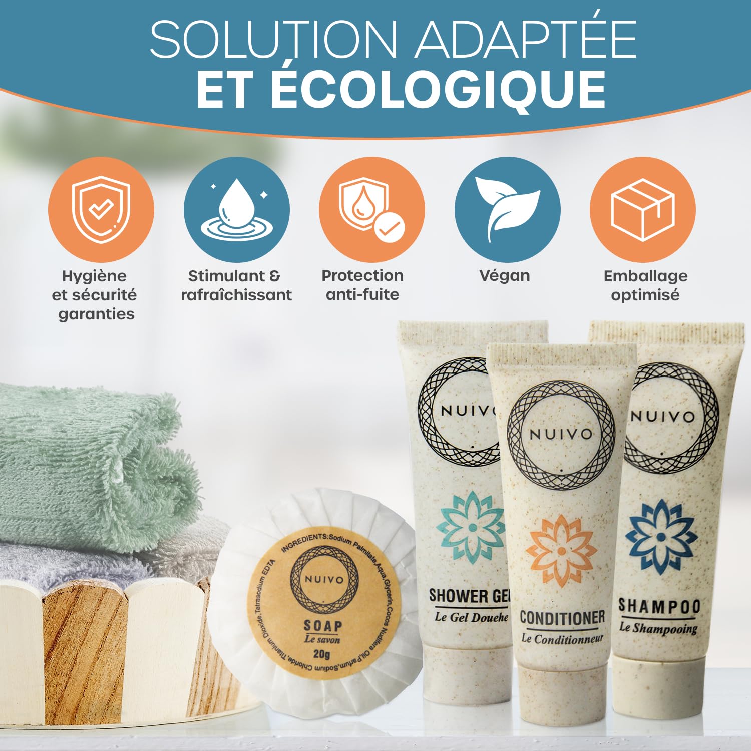 Confezione da 200 prodotti per la casa: gel doccia, shampoo, balsamo, saponi 20g - Tubi da 30ml ecocompatibili - Ideale per hotel, Airbnb, matrimoni, eventi