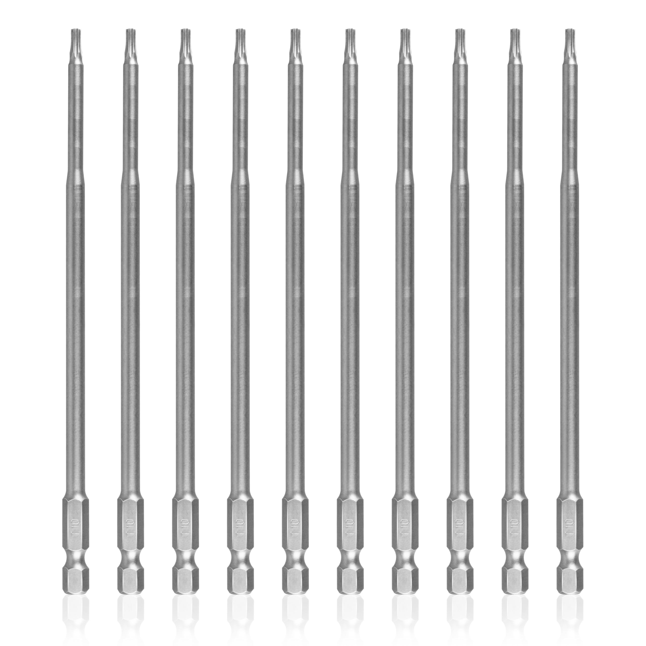 Paquete de 10 puntas de destornillador magnéticas T10 de 6 pulgadas, vástago hexagonal de 1/4 pulgadas S2 de acero