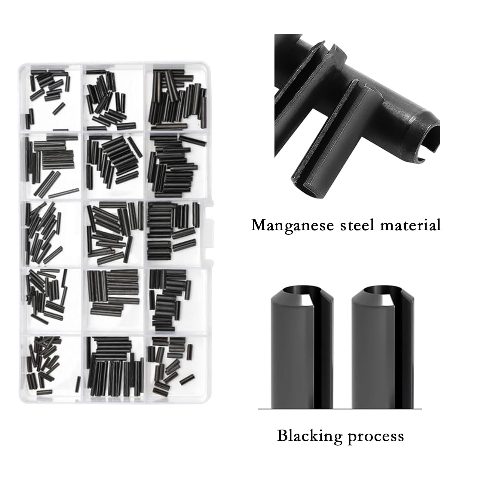 NIYATA 450 Stück Kerbstifte Sortiment,Spannstift Hohlsplinte Set,Hohl Federstifte,Geschlitzte Federstifte Sortimentskasten Spannstifte Edelstahl M2/M3/M4/M5/M6/M7/M8/M10
