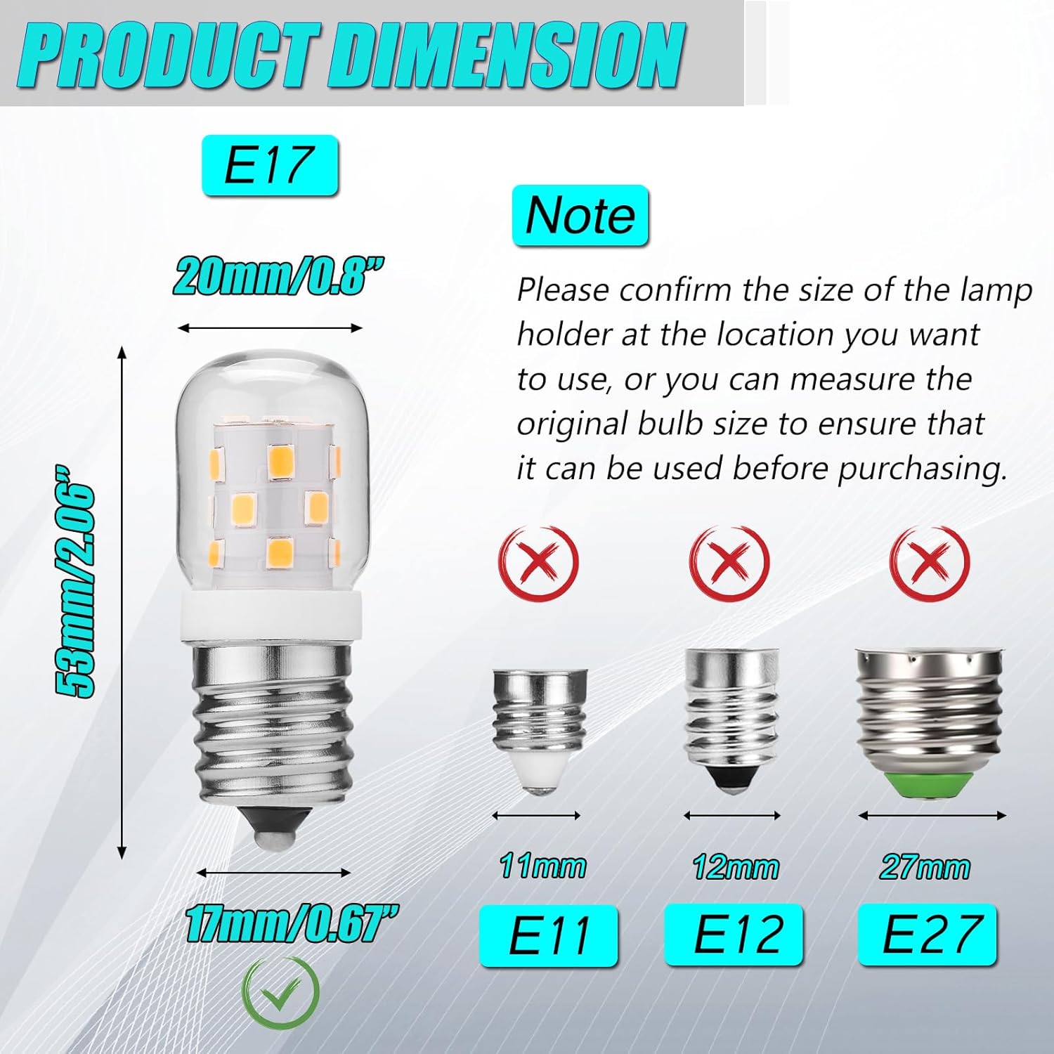 Microwave Light Bulbs Under Hood, E17 LED Bulbs Dimmable for Range Hood, 40W Incandescent Equivalent,Fit for Whirlpool Microwaves, Replace 8206232A(2 Pack)