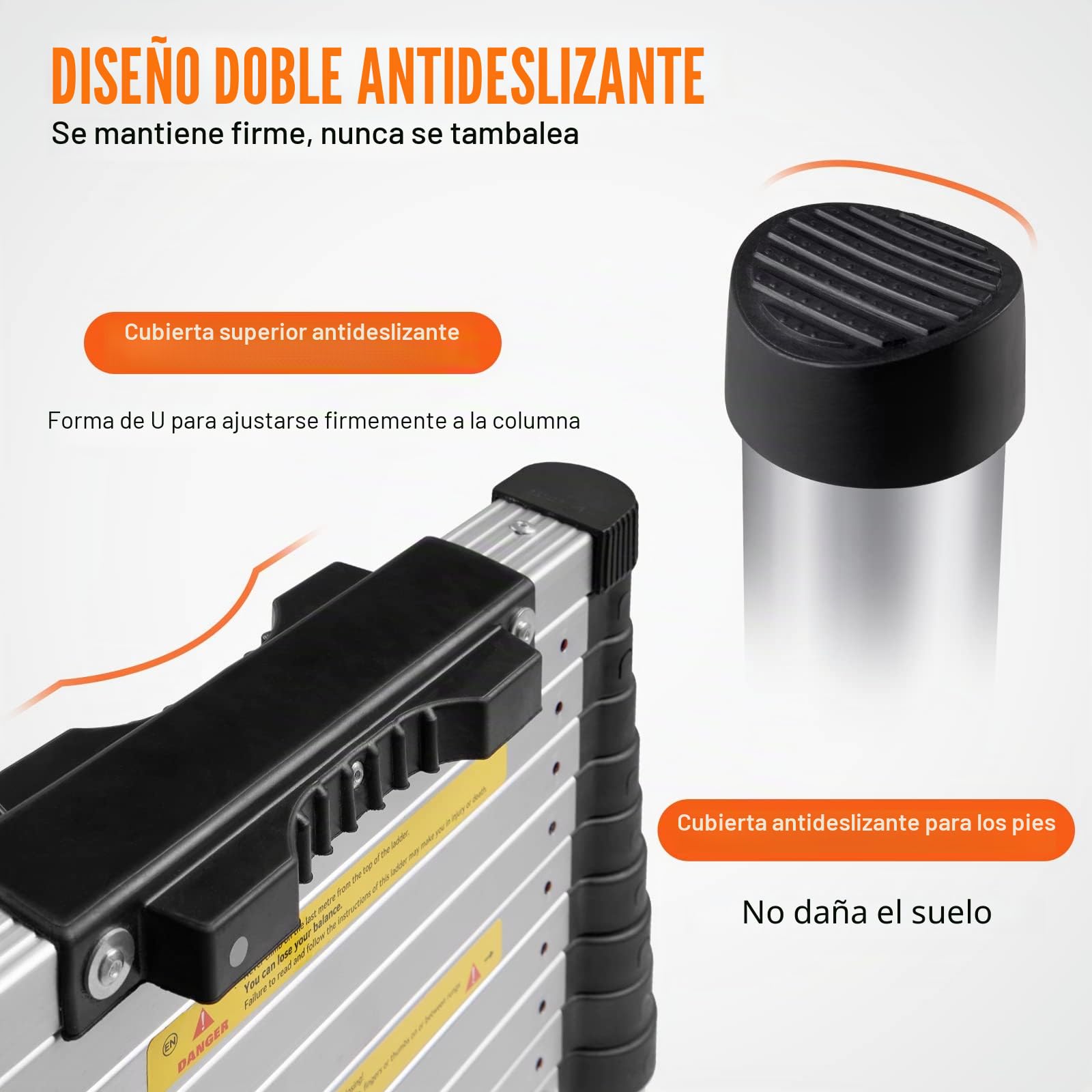 VEVOR Escalera Telescópica de Aluminio Altura de 380cm Escalera de Extensión Plegable Portátil Capacidad de 170kg con Pies Antideslizantes 1 Botón de Retracción para Reparaciones de Hogar Autocaravana