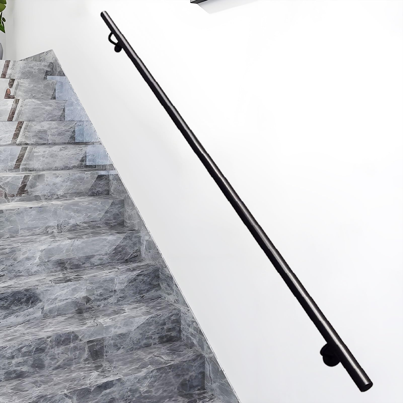 Fkxsxaz Black 30Cm-600Cm Handrail For Stairs, Metal Round Pipe Stair Railing Wall Mounted Staircase Banister Safety Grab Bar Kit Indoor Outdoor Steps(18Ft/540Cm)