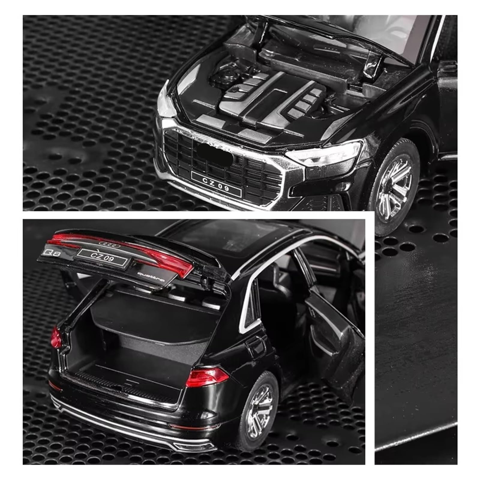 1:24 dla Q8 SUV Stop Diecasts Metal Model Samochodu Dźwięk i Światło Kolekcja Zabawka Prezent (czarny, z pudełkiem)