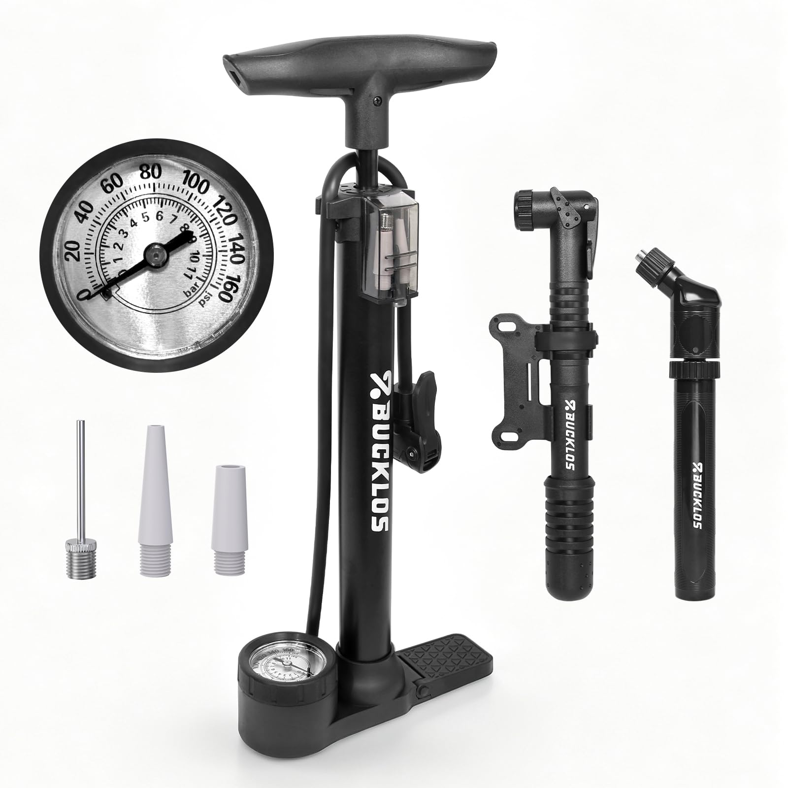 AEYINO Bike Pump with Gauge 160PSI Fit Presta Schrader Valve