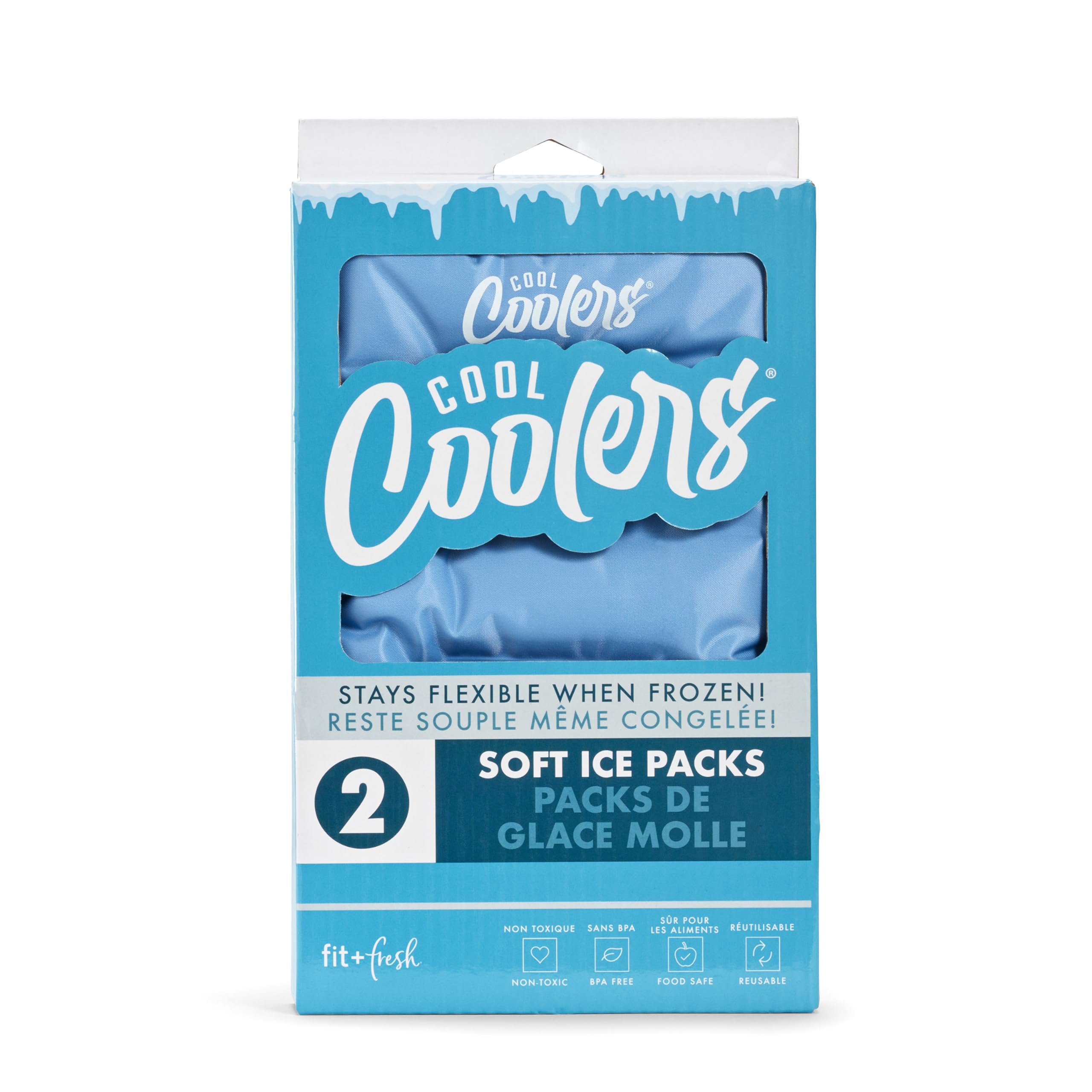 Fit & Fresh Cool Coolers Lot de 2 Blocs de Glace réutilisables en Nylon Extensible et Flexible pour boîtes à déjeuner, Grands Blocs de congélation réutilisables Bleu Bleuet