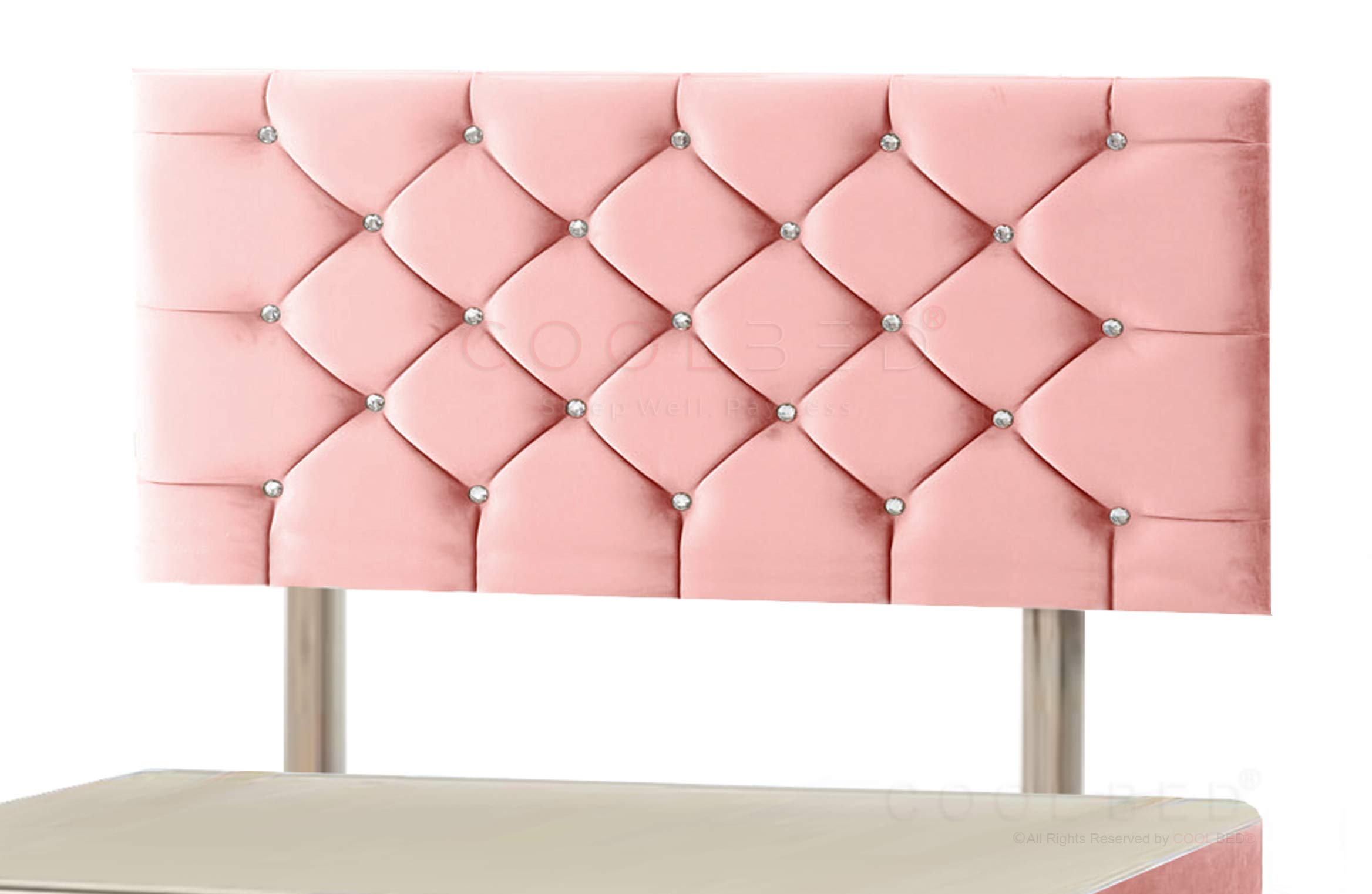 PLUSH VELVET CHESTERFIELD 24" HEADBOARD FOR DIVAN BED BASE (Pink, 3FT - SINGLE)