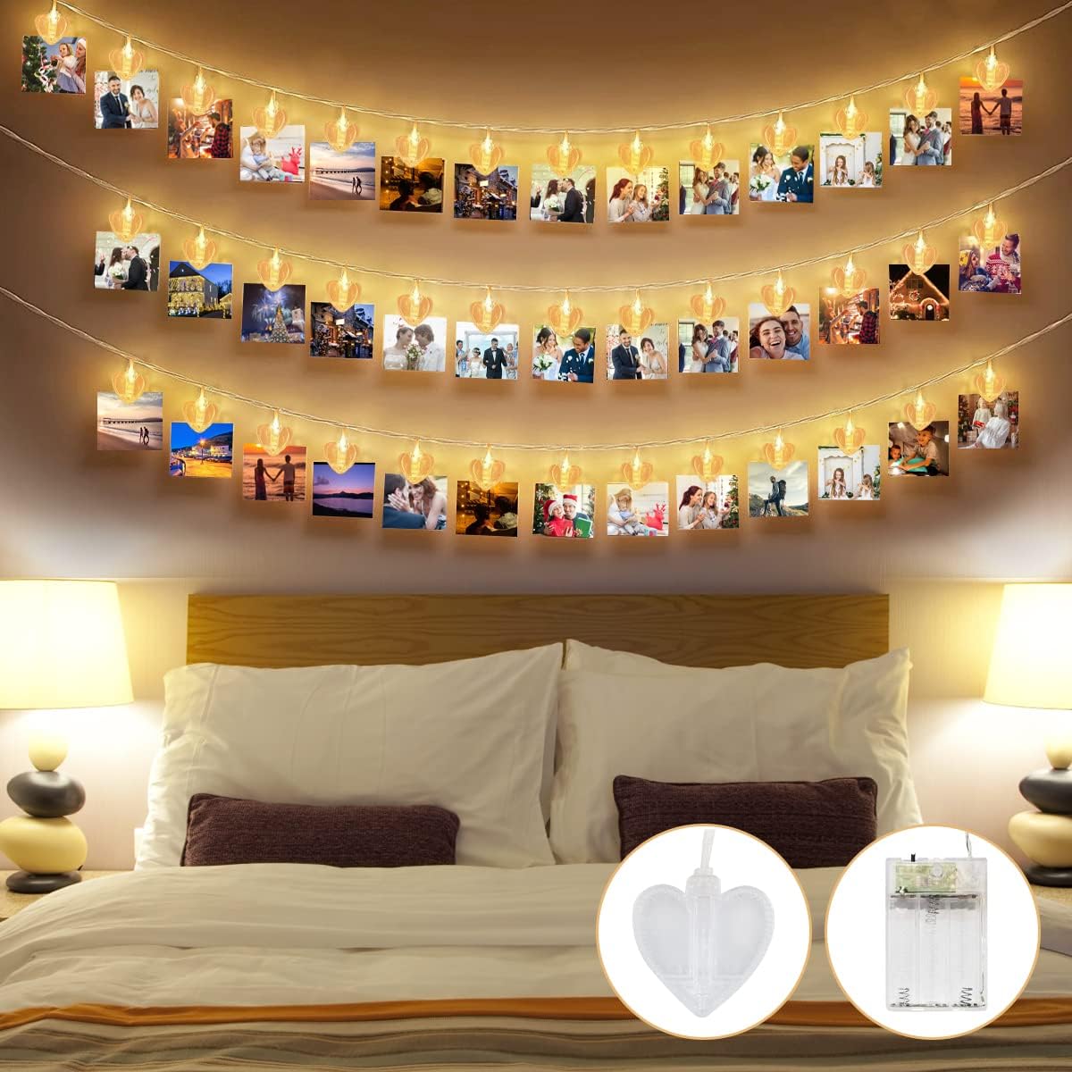 Fotoclips Lichterkette 12m - 120 LEDs Mit 60 Klammern Für Foto Wand