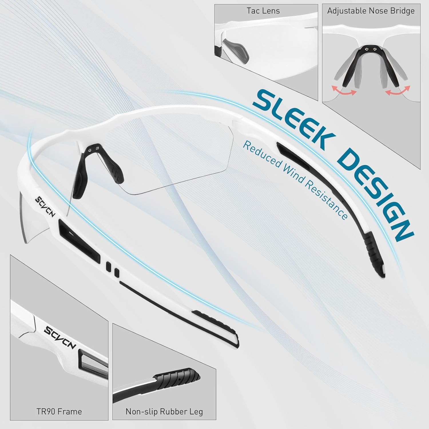 SCVCN Photochromic Sport Sunglasses Cycling Clear Glasses Men Women UV400 Protection MTB BMX Fishing Running Riding Golf Driving Bike Softball Baseball 05