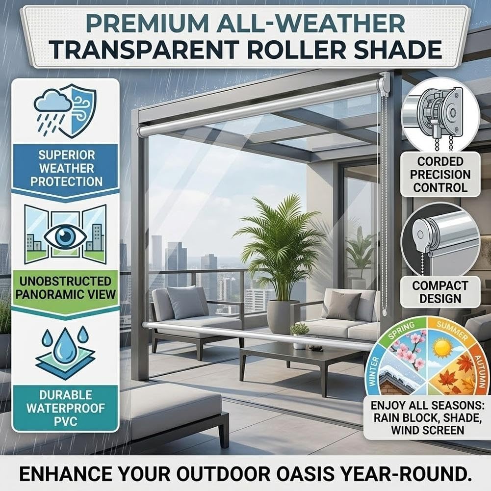 Rideau Transparent Extérieur, Store Enrouleur PVC pour Pergola et Terrasse
